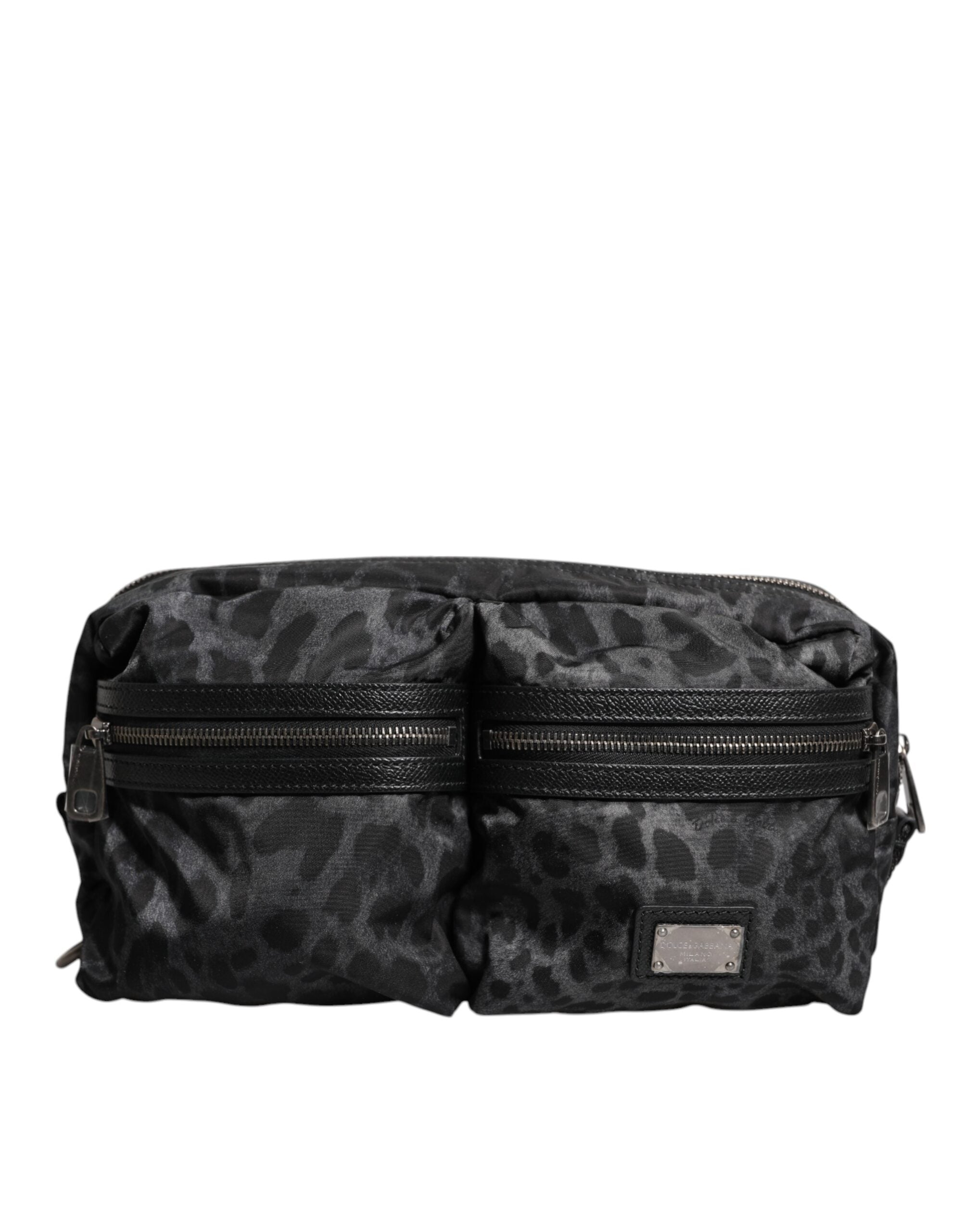 Dolce & Gabbana Black Gray Leopard DG Logo Belt Waist Fanny Pack Bag - ACCEXO