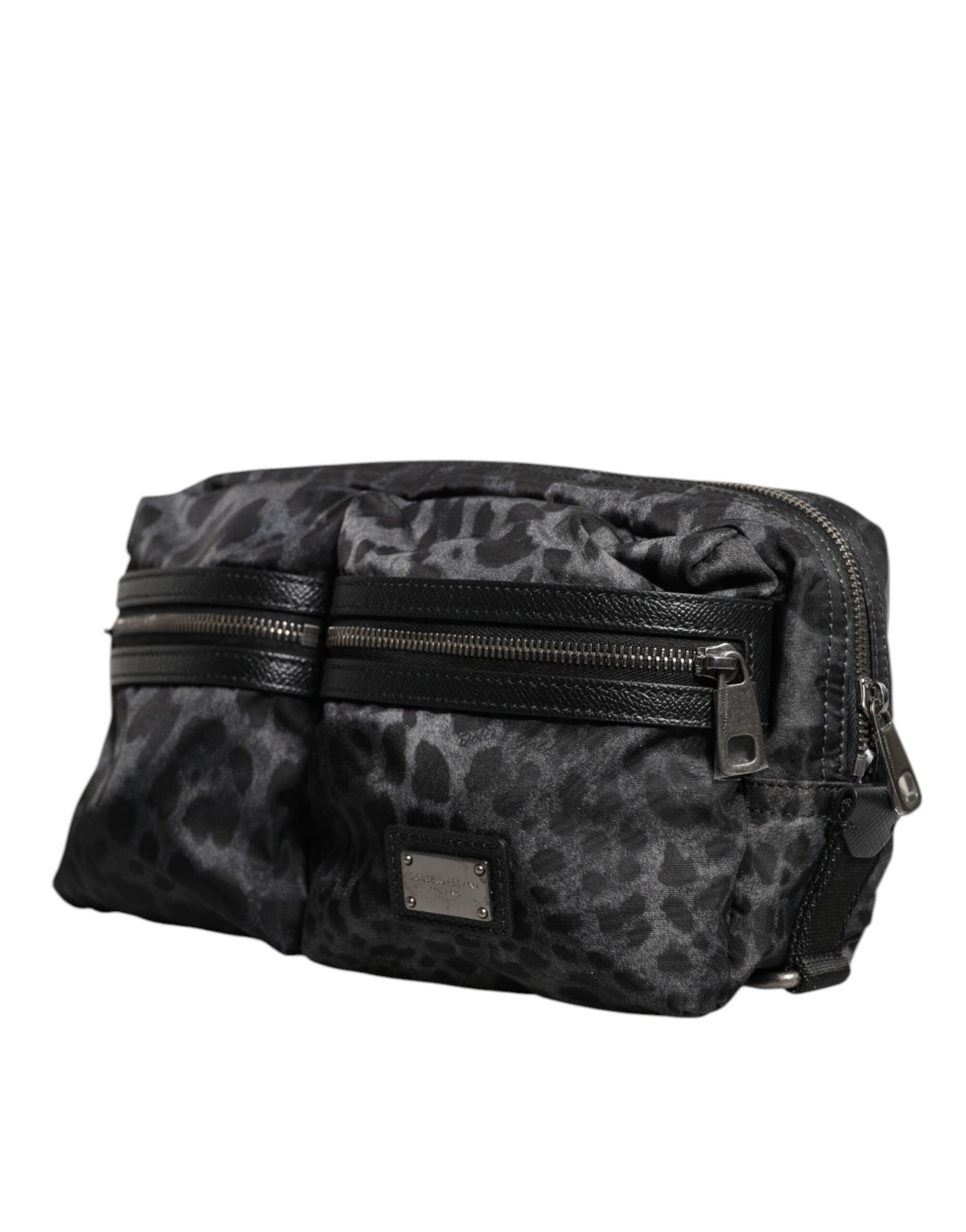 Dolce & Gabbana Black Gray Leopard DG Logo Belt Waist Fanny Pack Bag - ACCEXO