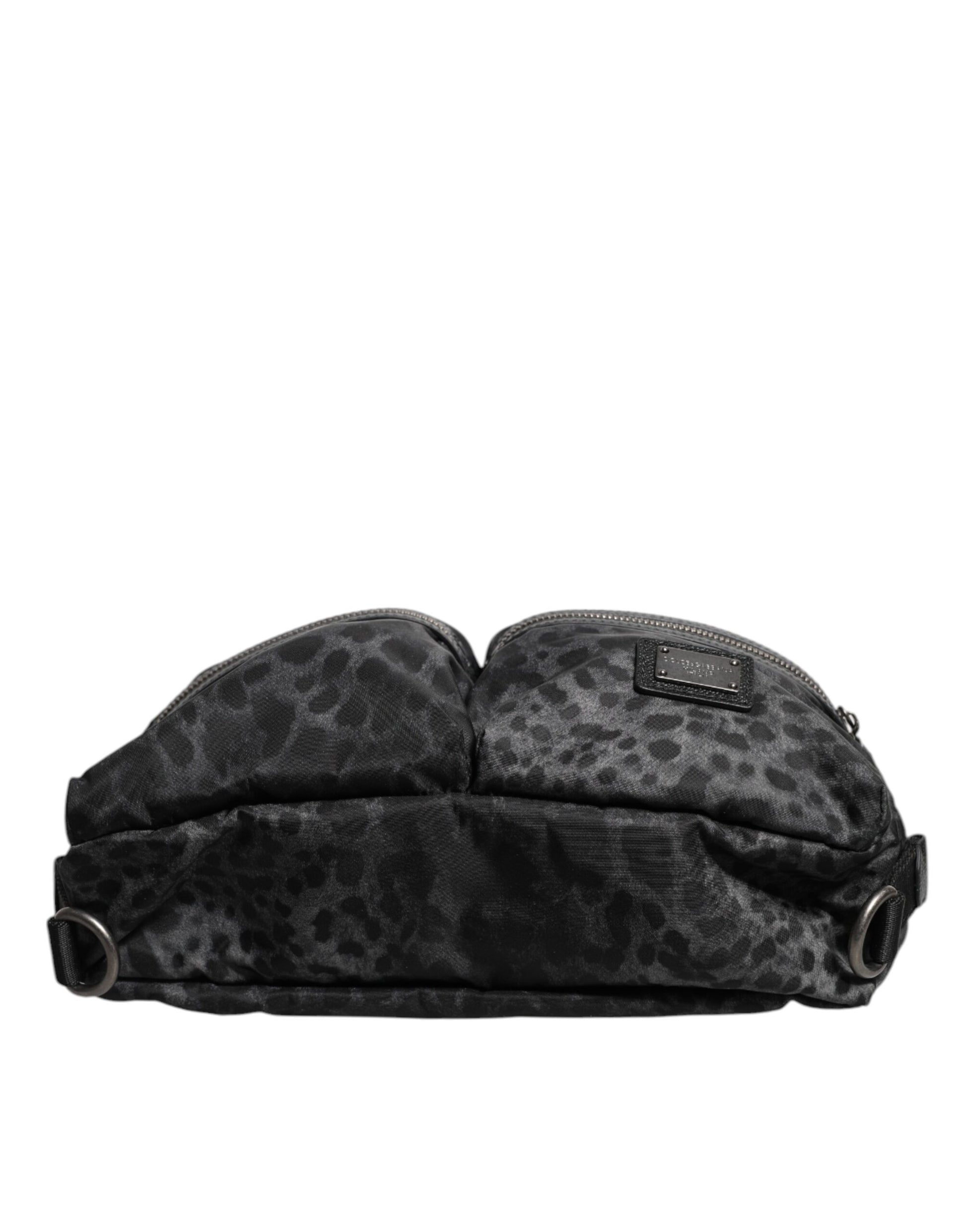 Dolce & Gabbana Black Gray Leopard DG Logo Belt Waist Fanny Pack Bag - ACCEXO