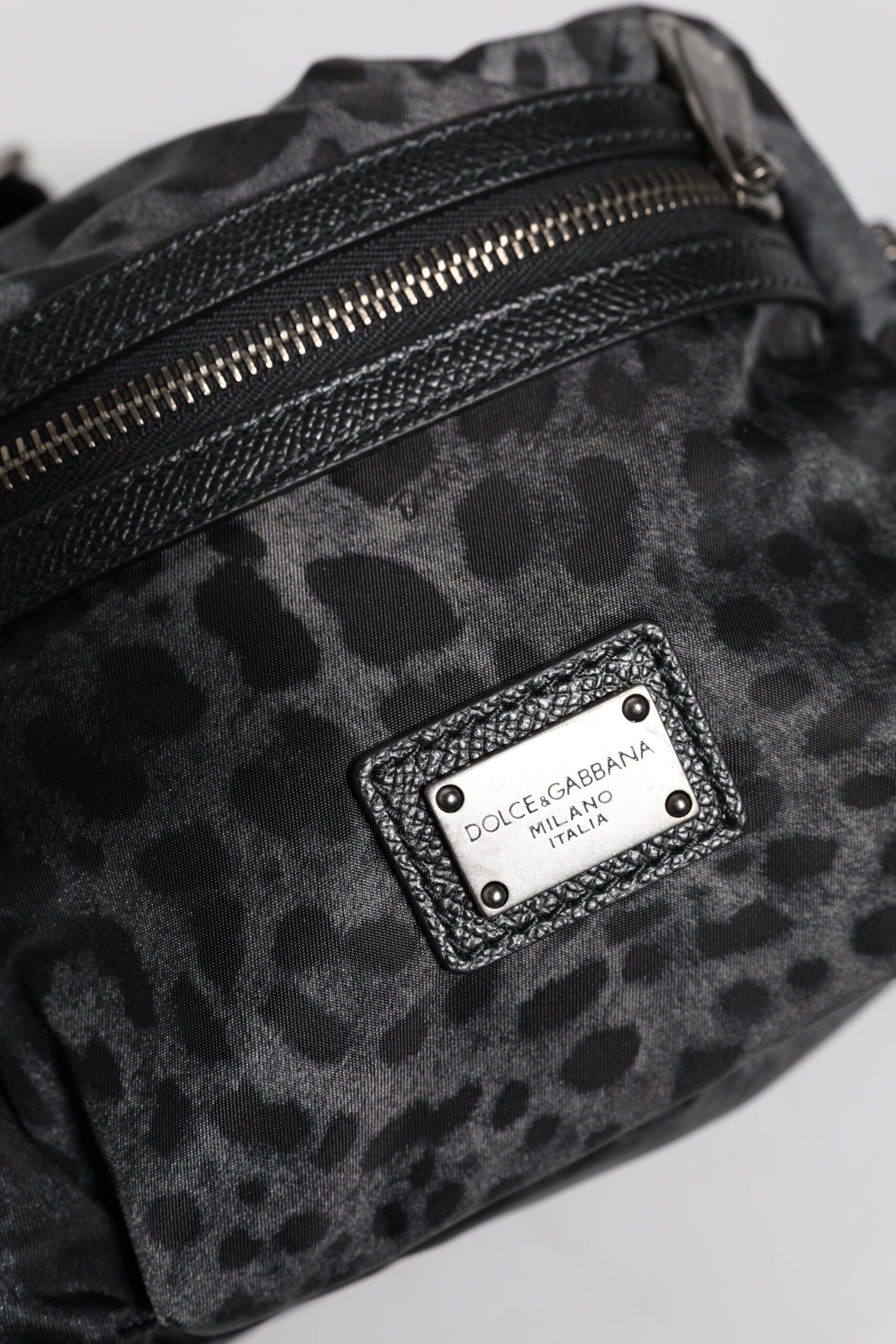 Dolce & Gabbana Black Gray Leopard DG Logo Belt Waist Fanny Pack Bag - ACCEXO