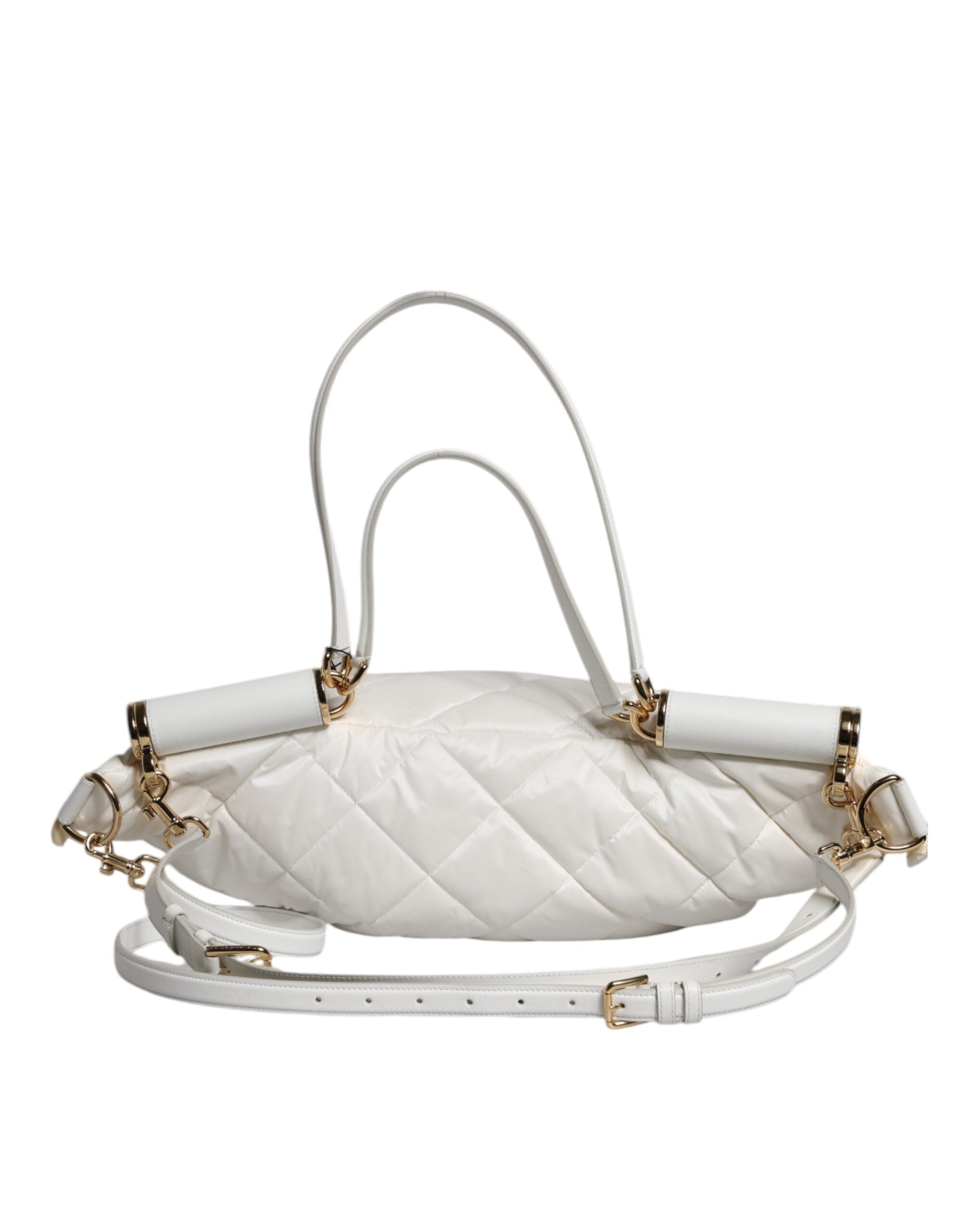 Dolce & Gabbana White Quilted Logo Plaque Belt Waist Fanny Pack Bag - ACCEXO
