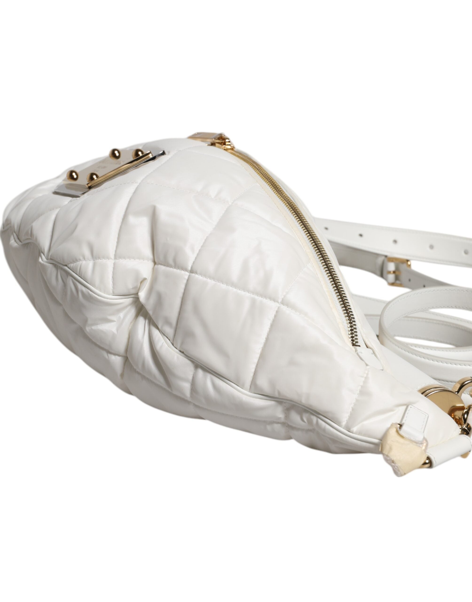 Dolce & Gabbana White Quilted Logo Plaque Belt Waist Fanny Pack Bag - ACCEXO