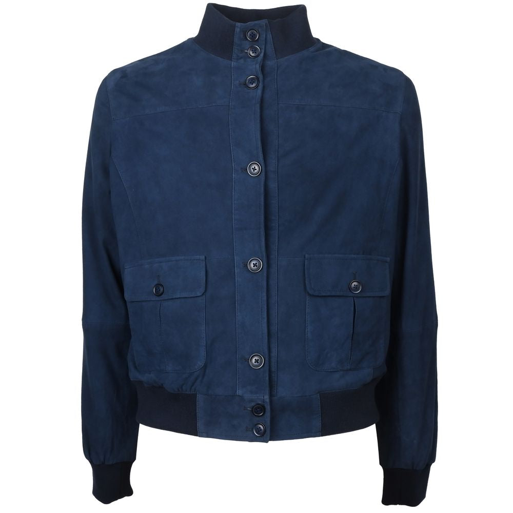 Emilio Romanelli Blue Calfskin Men Bomber Jacket - ACCEXO