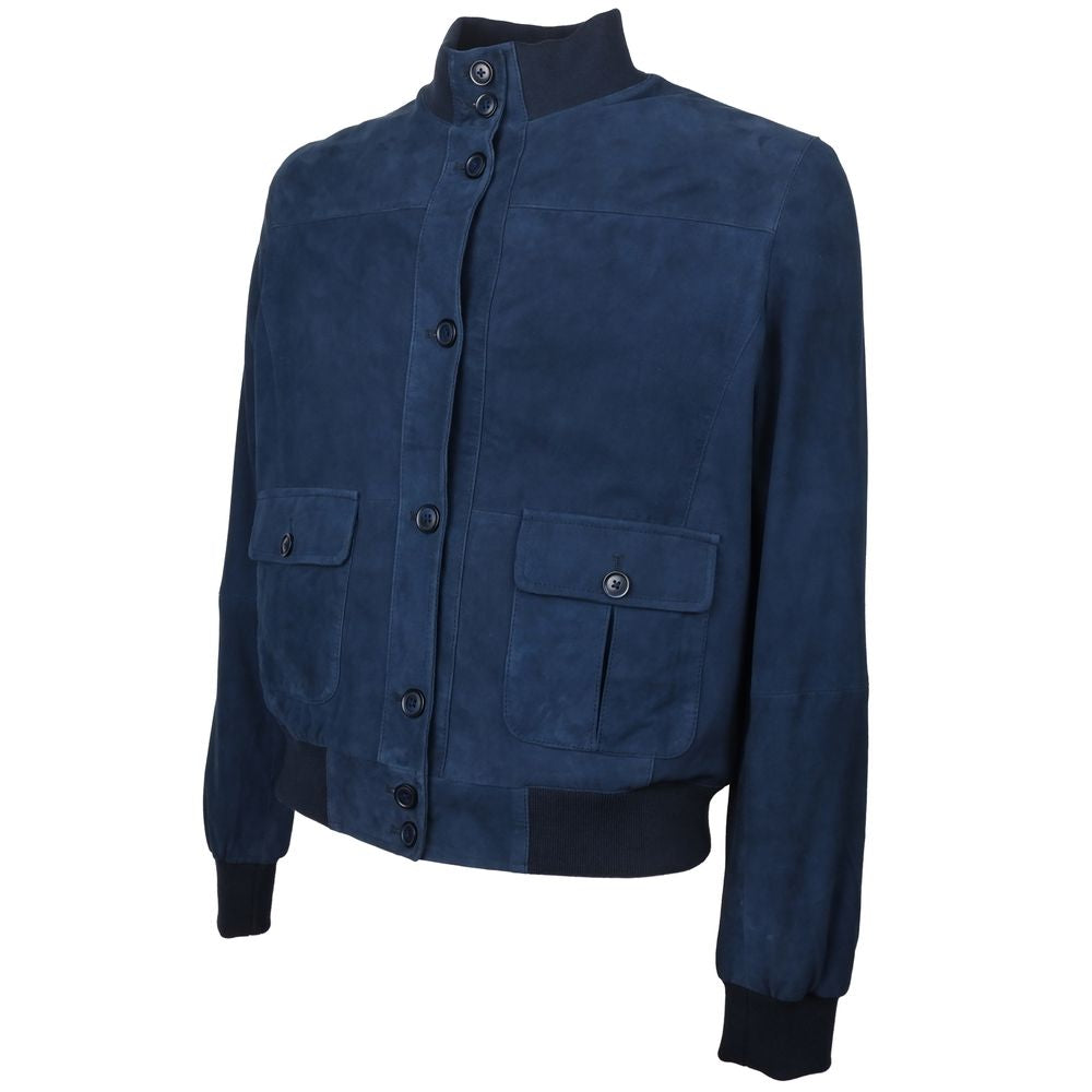 Emilio Romanelli Blue Calfskin Men Bomber Jacket - ACCEXO