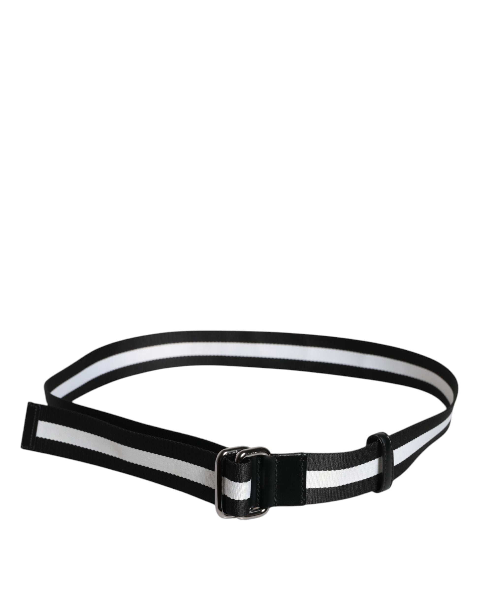 Dolce & Gabbana Black Yellow Logo Striped Metal Buckle Belt - ACCEXO