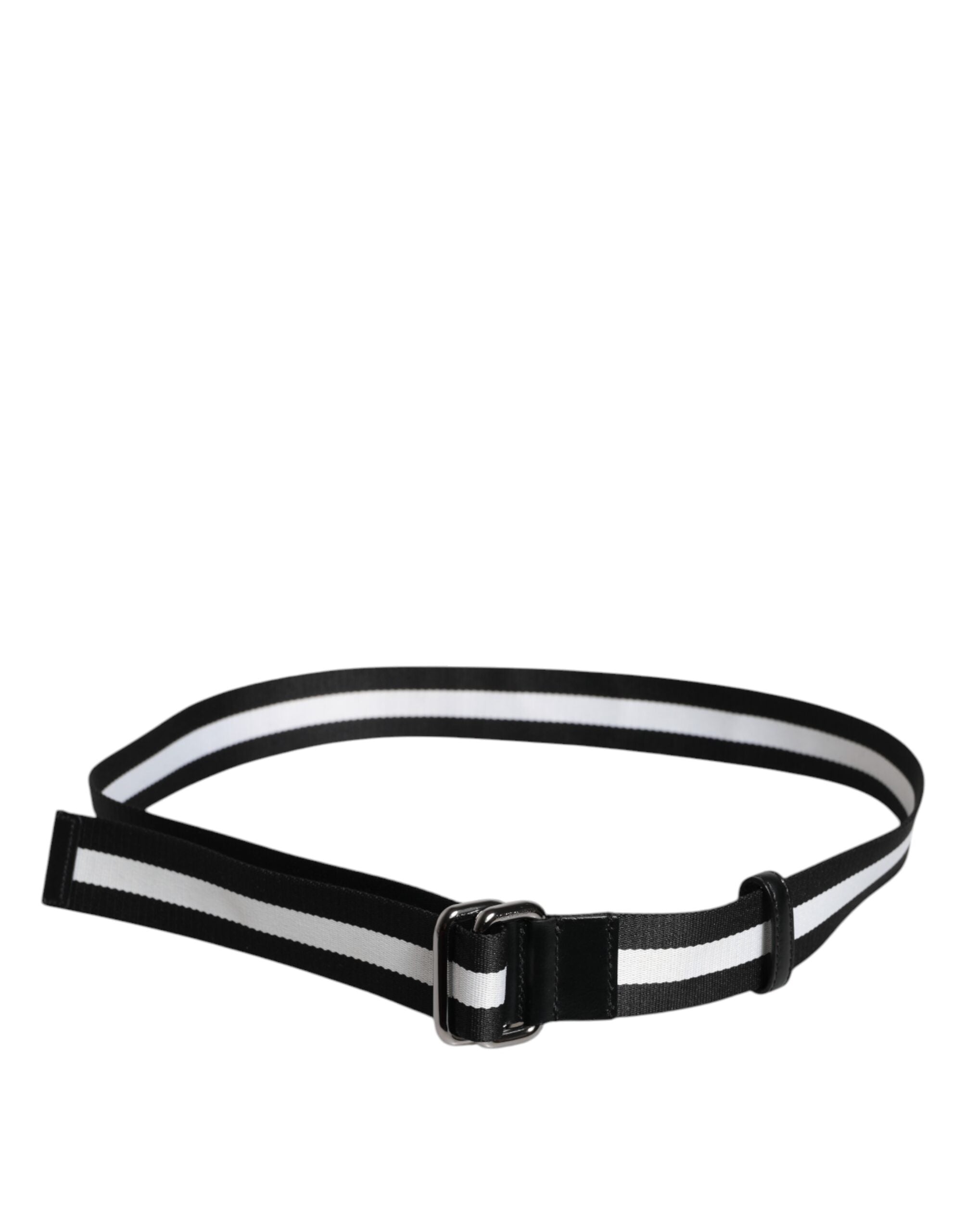 Dolce & Gabbana Black Yellow Logo Striped Metal Buckle Belt - ACCEXO