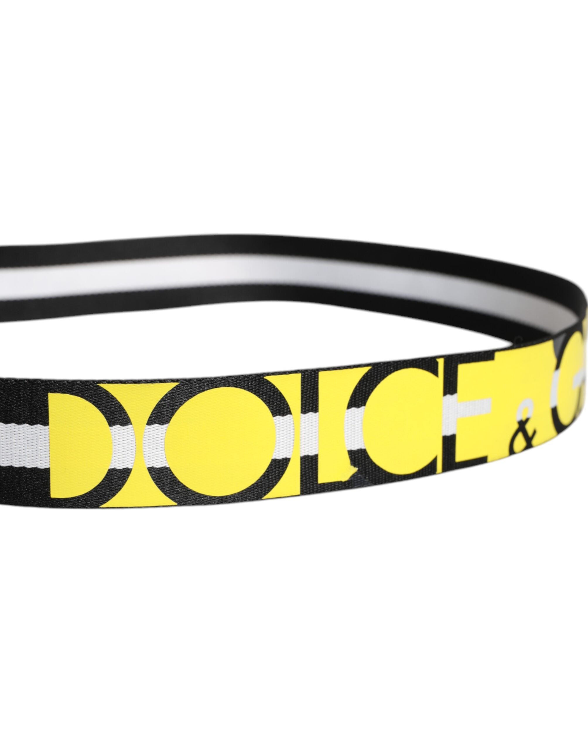 Dolce & Gabbana Black Yellow Logo Striped Metal Buckle Belt - ACCEXO