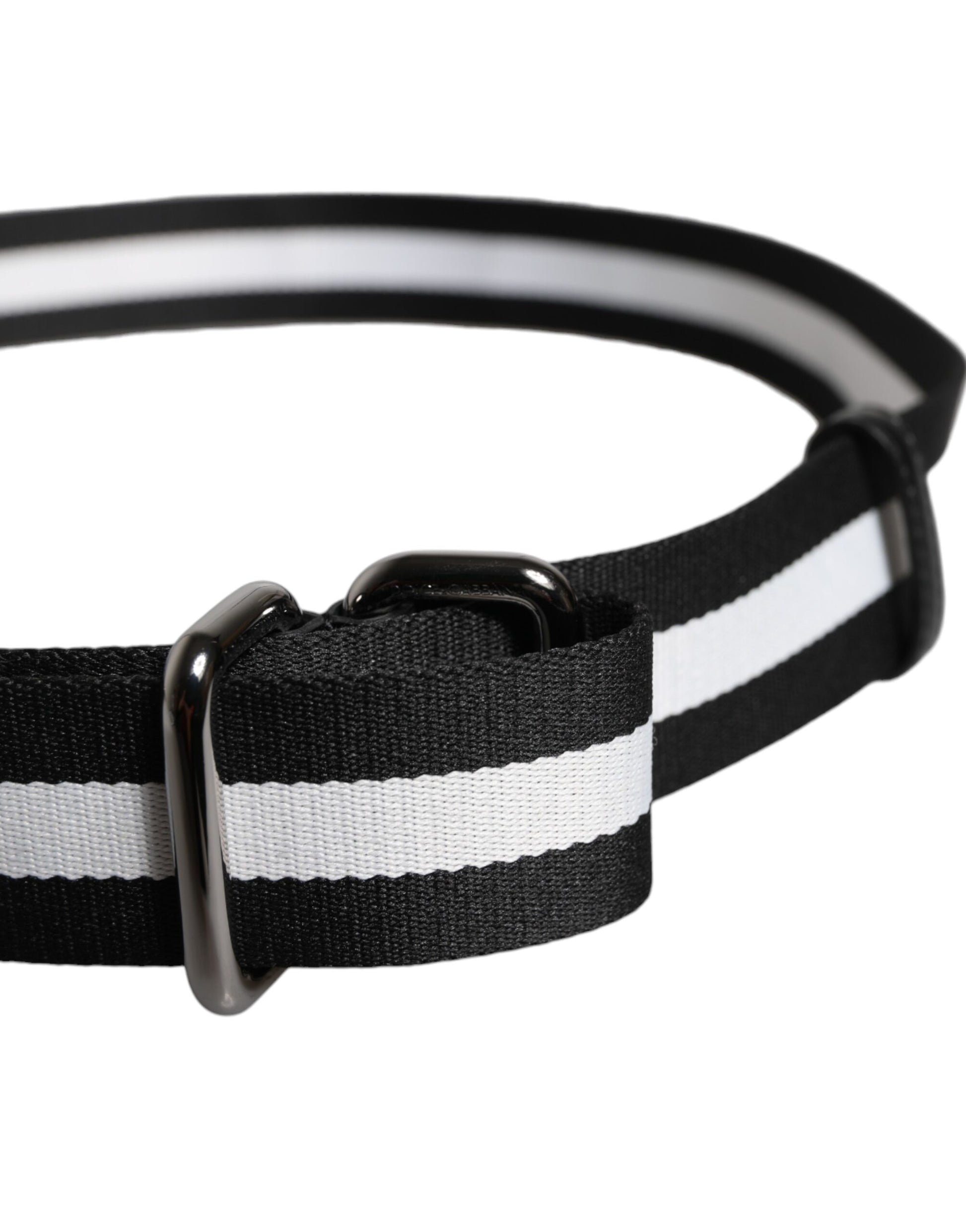 Dolce & Gabbana Black Yellow Logo Striped Metal Buckle Belt - ACCEXO