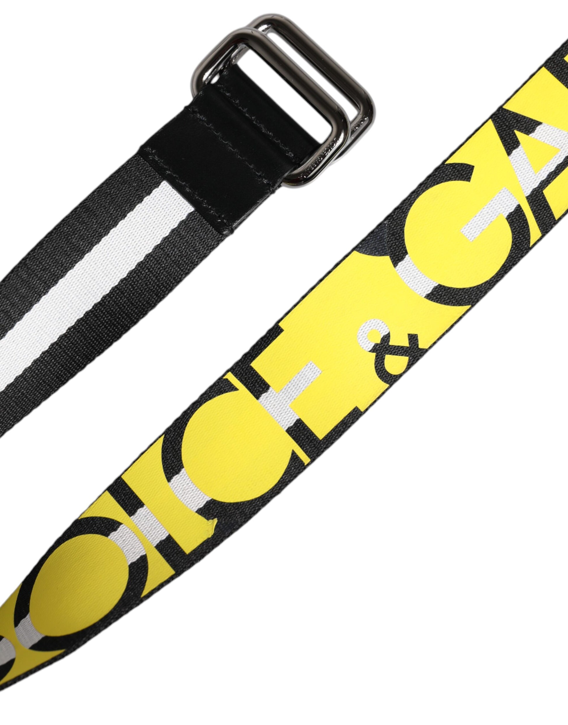 Dolce & Gabbana Black Yellow Logo Striped Metal Buckle Belt - ACCEXO