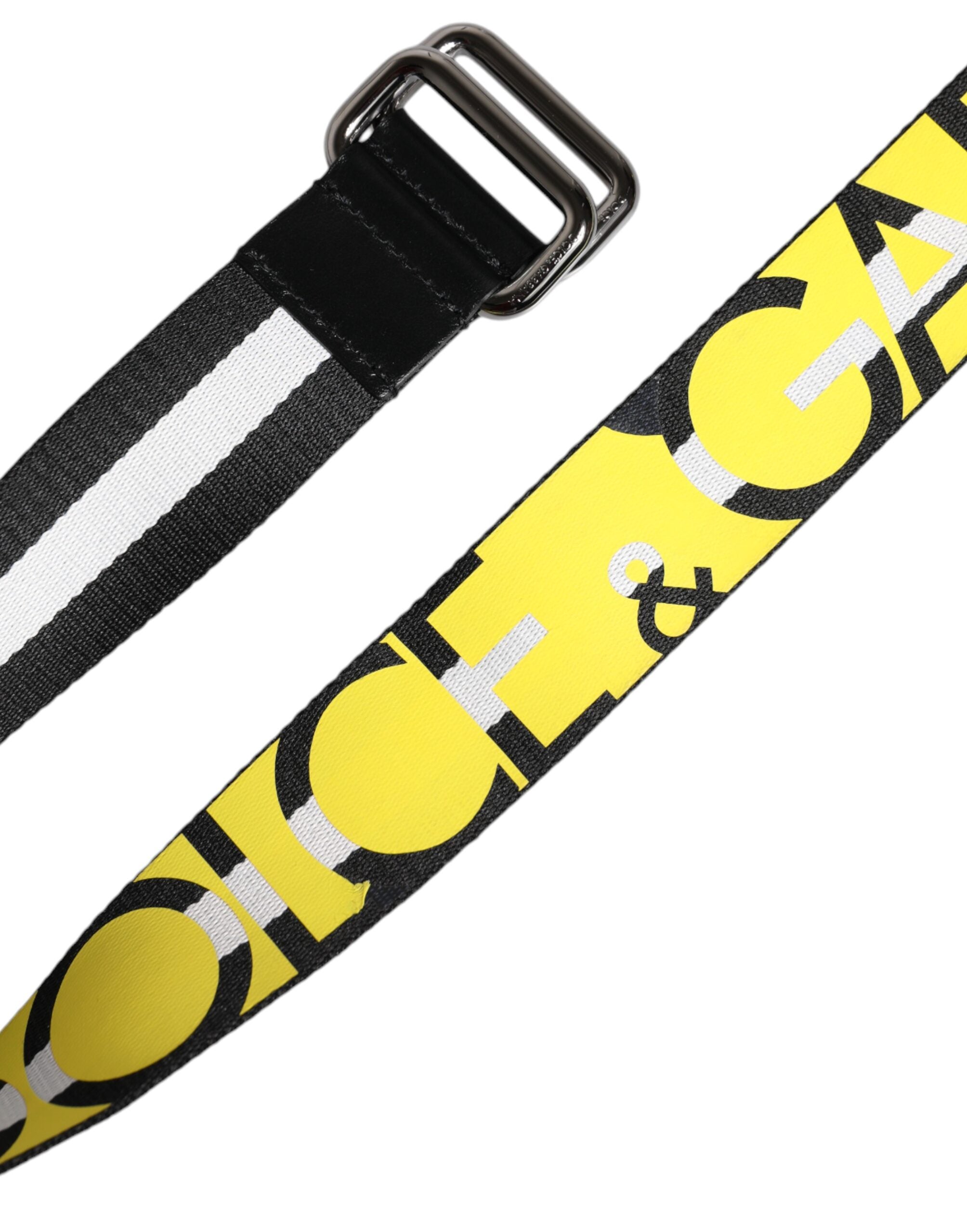 Dolce & Gabbana Black Yellow Logo Striped Metal Buckle Belt - ACCEXO