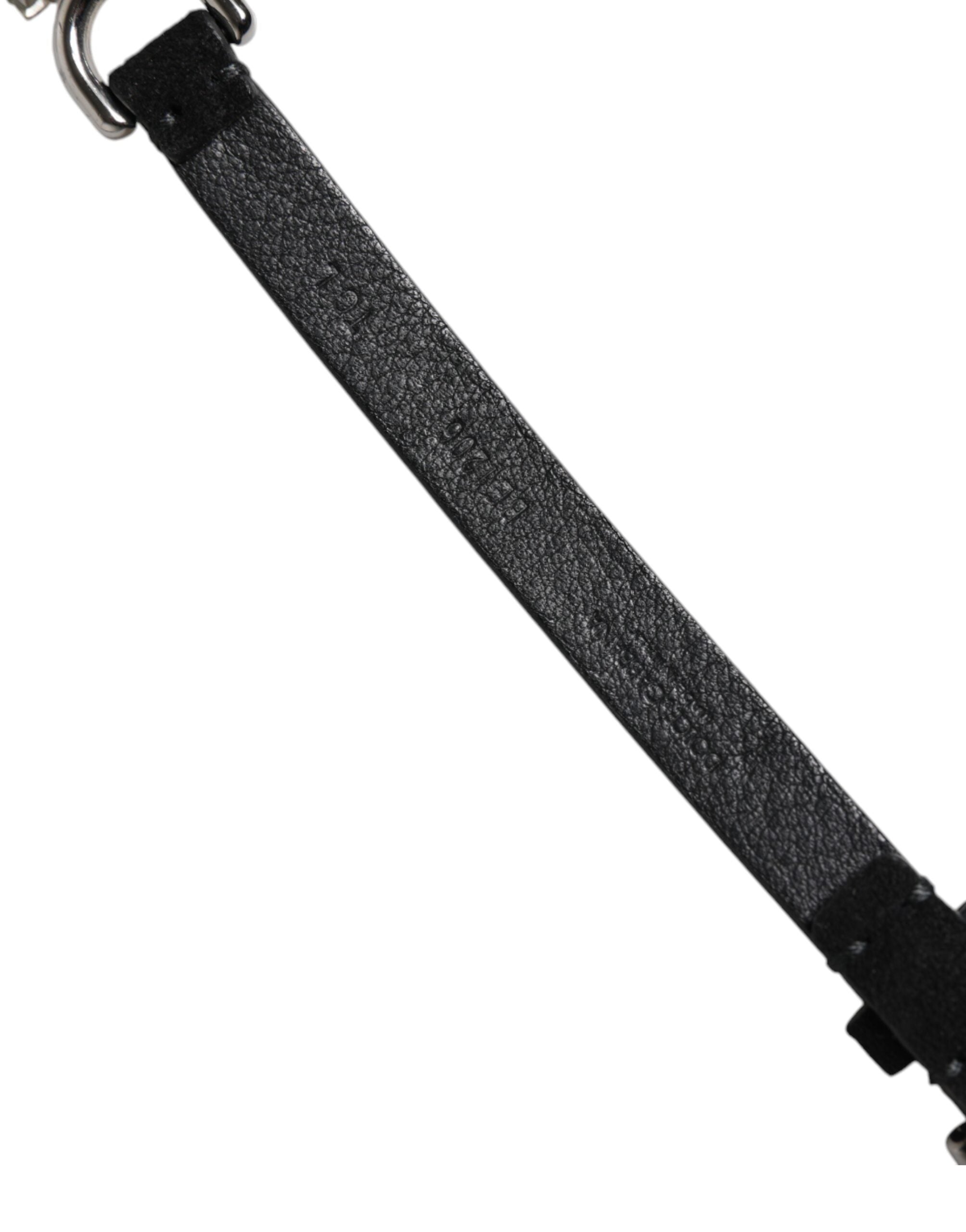 Dolce & Gabbana Black Leather Daisy Crystal Embellish Waist Belt - ACCEXO