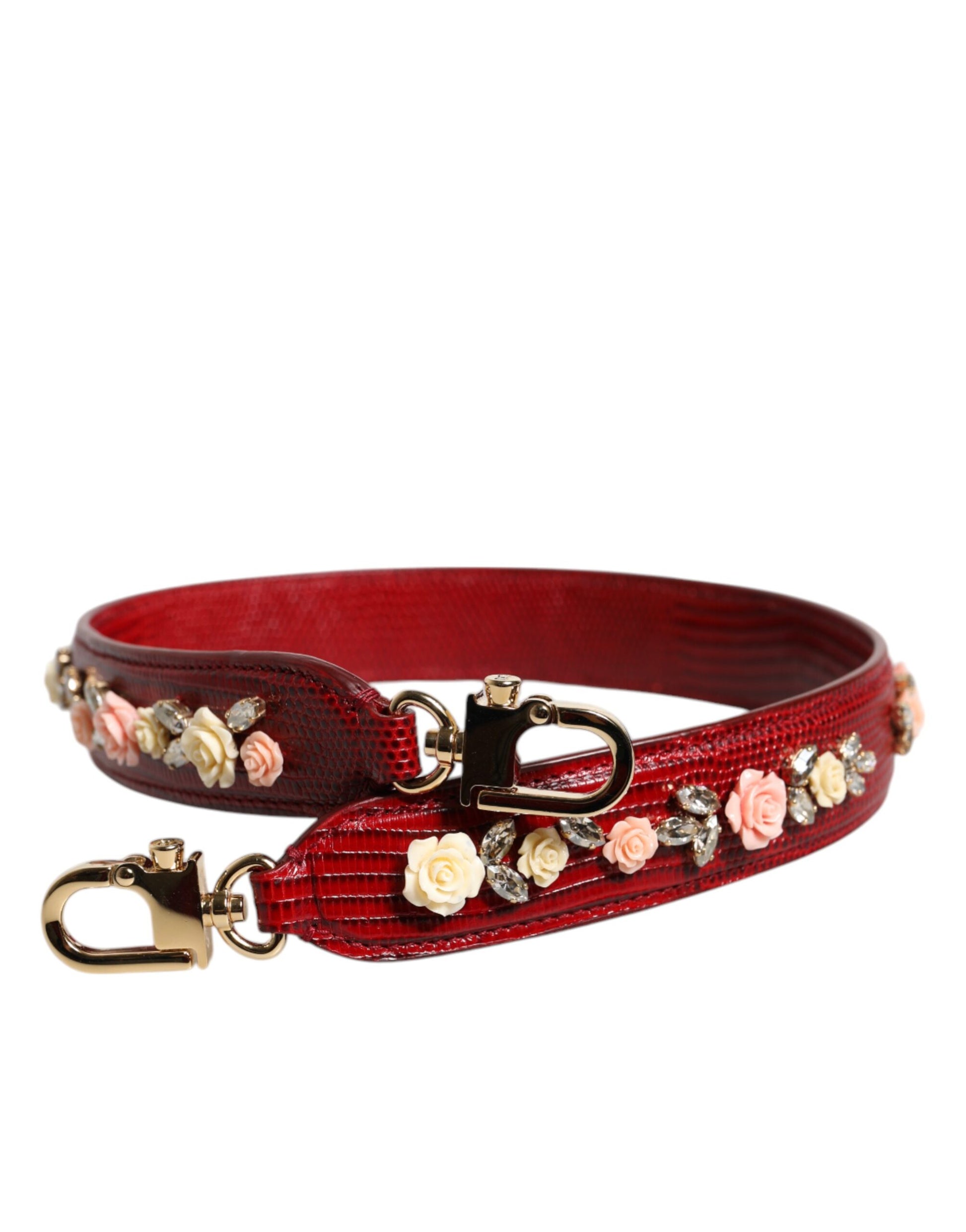 Dolce & Gabbana Red Leather Floral Embellish Bag Shoulder Strap - ACCEXO