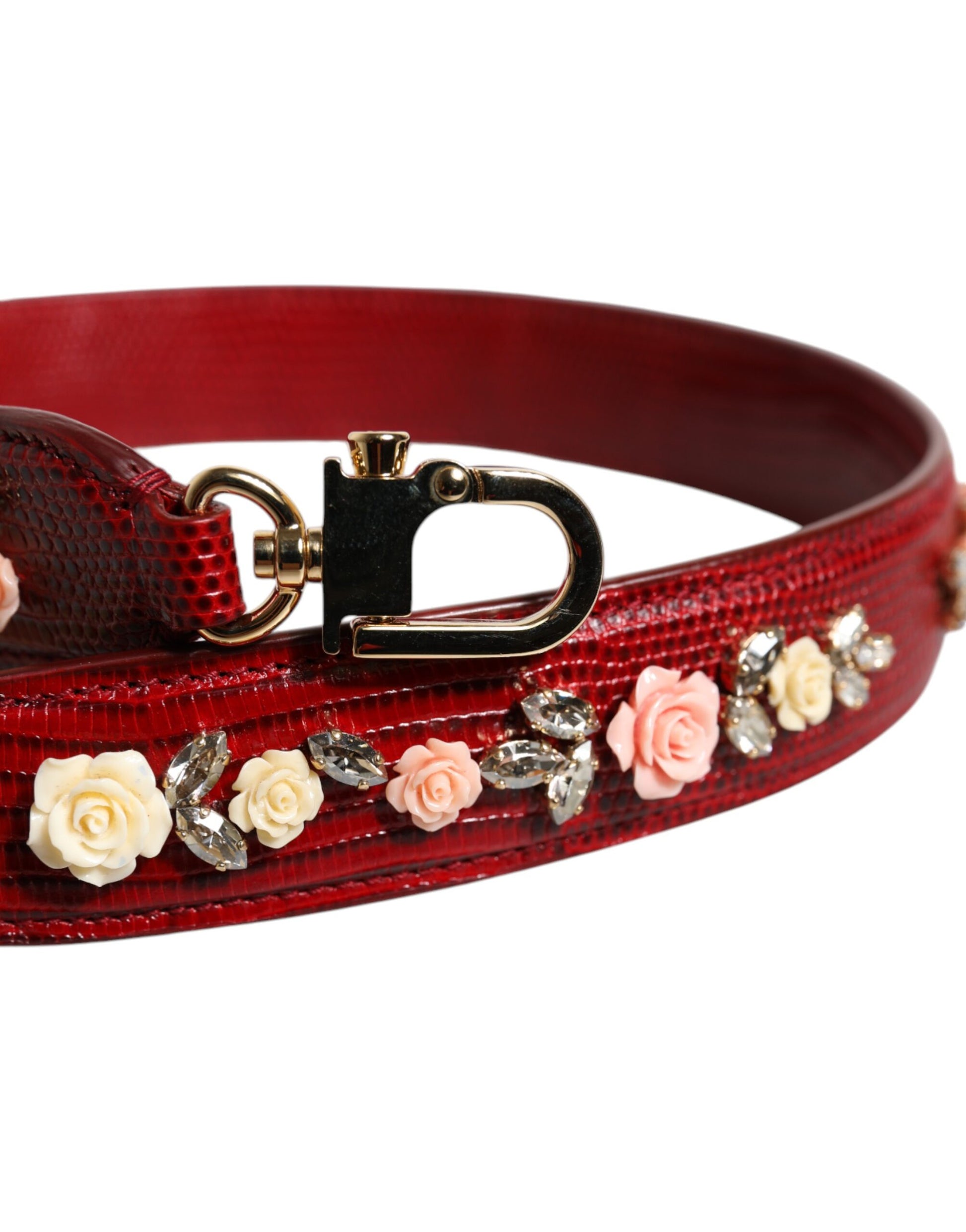 Dolce & Gabbana Red Leather Floral Embellish Bag Shoulder Strap - ACCEXO