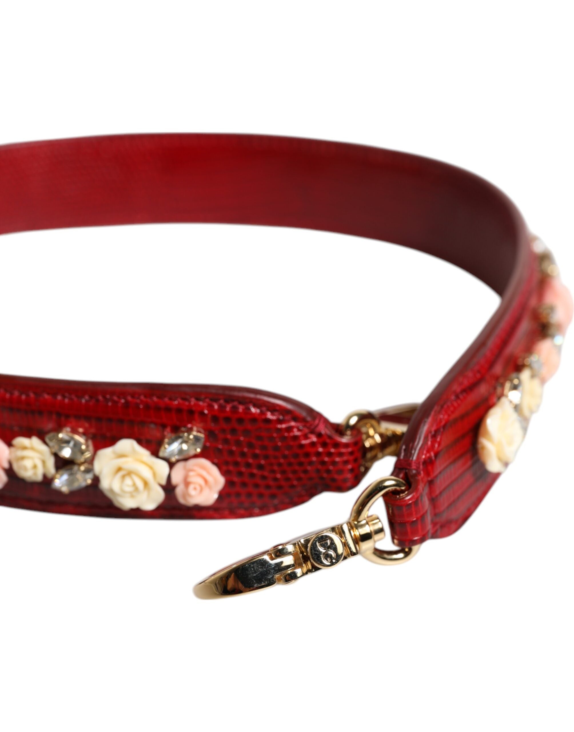 Dolce & Gabbana Red Leather Floral Embellish Bag Shoulder Strap - ACCEXO