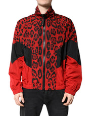 Dolce & Gabbana Red Leopard Nylon Bomber Full Zip Jacket - ACCEXO