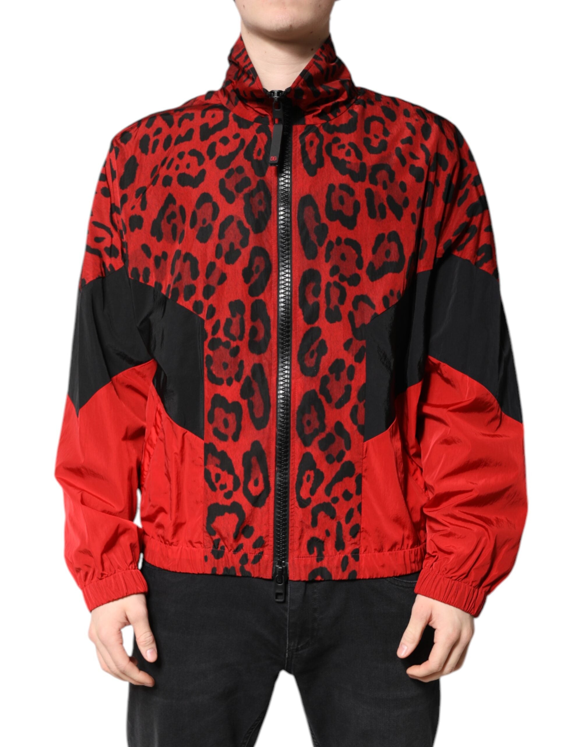 Dolce & Gabbana Red Leopard Nylon Bomber Full Zip Jacket - ACCEXO