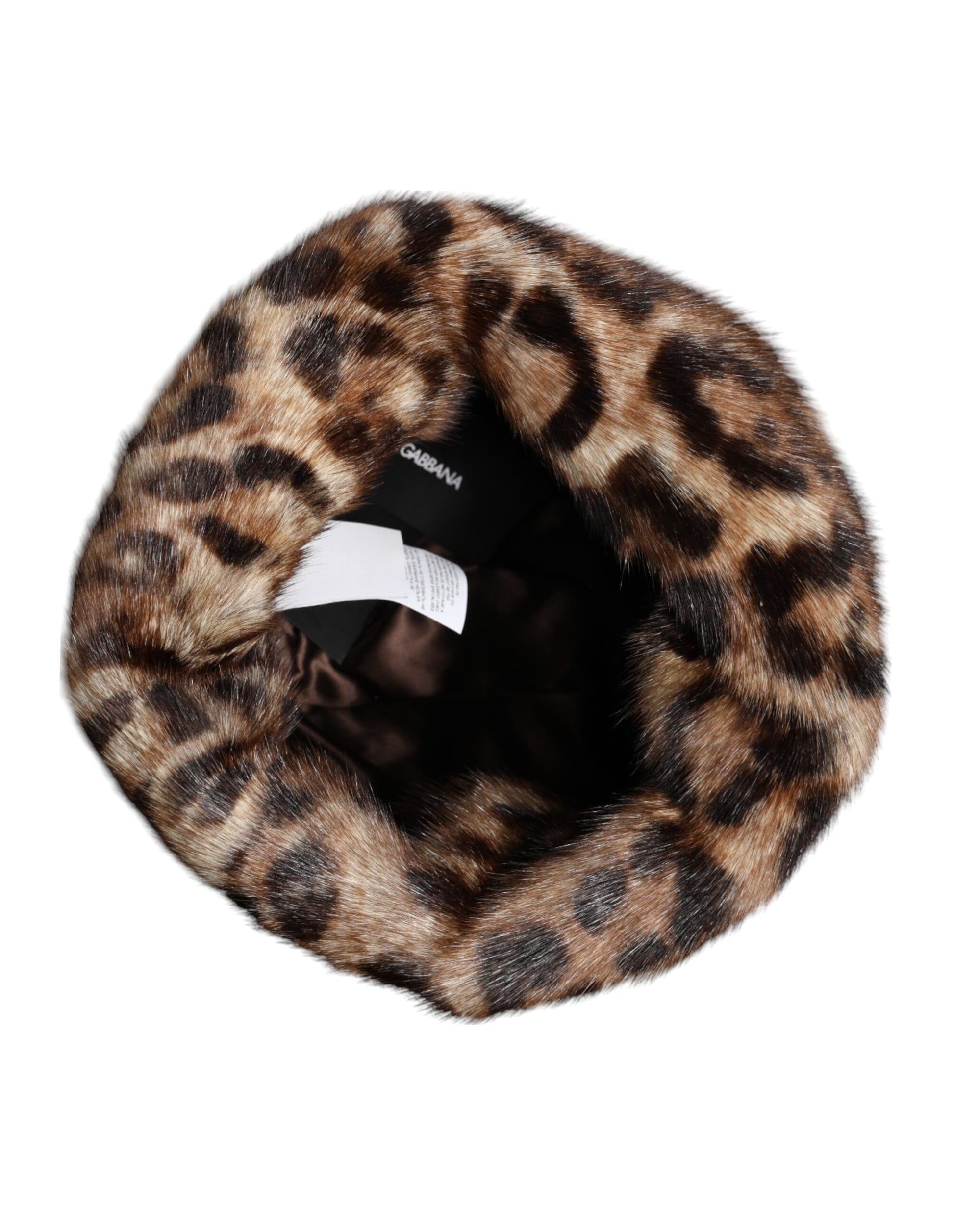 Dolce & Gabbana Brown Leopard Faux Fur Women Bucket Hat - ACCEXO