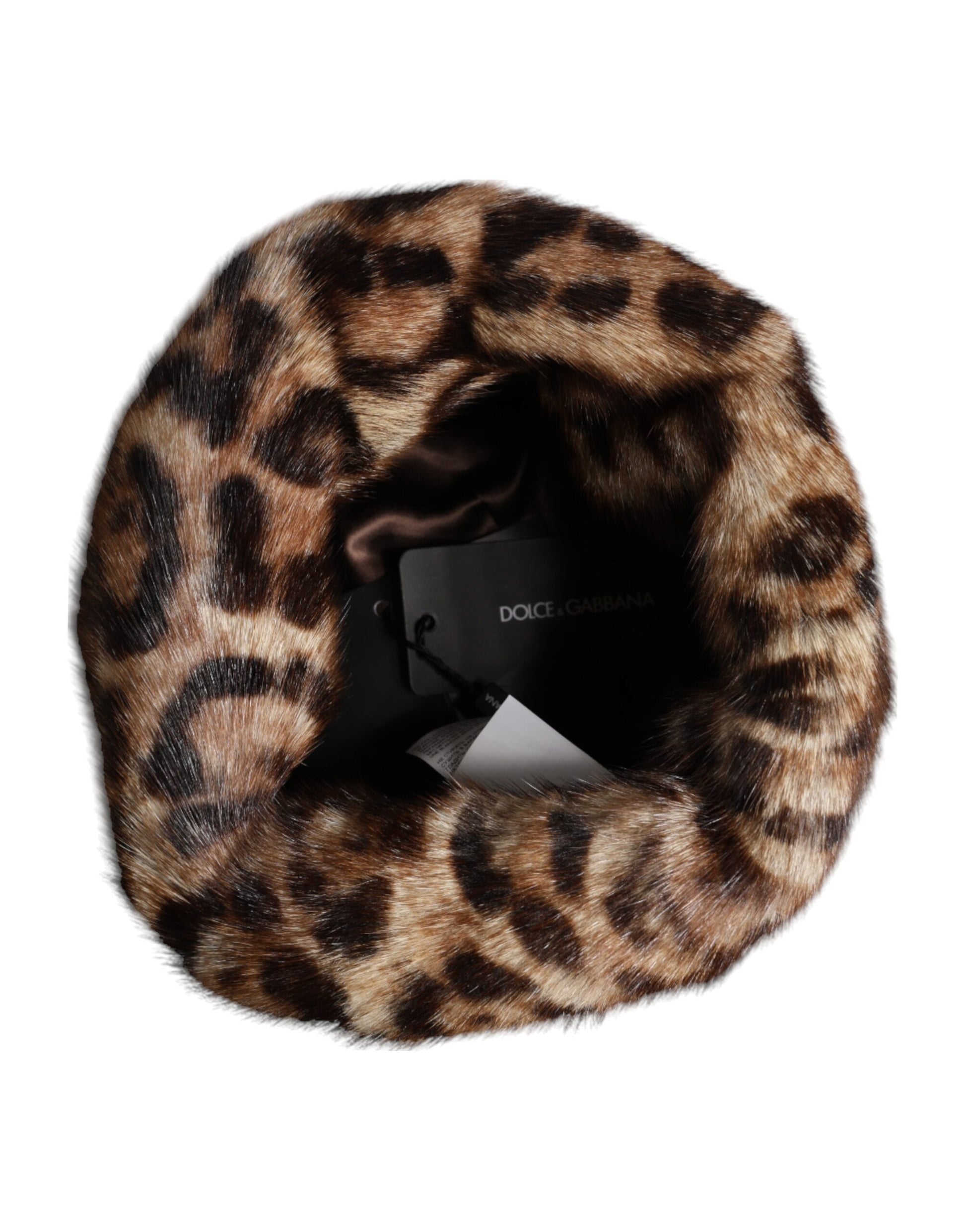 Dolce & Gabbana Brown Leopard Faux Fur Women Bucket Hat - ACCEXO