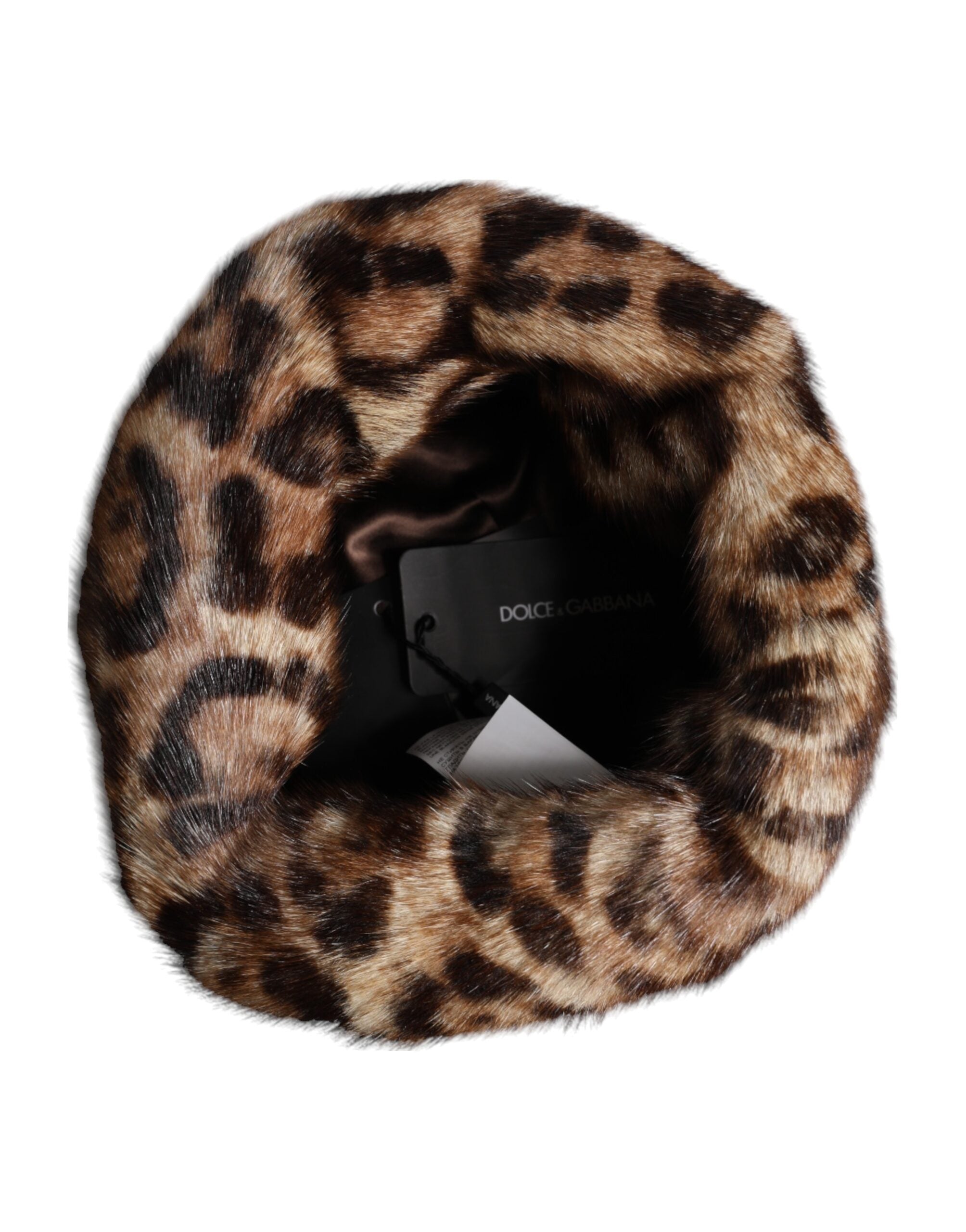 Dolce & Gabbana Brown Leopard Faux Fur Women Bucket Hat - ACCEXO