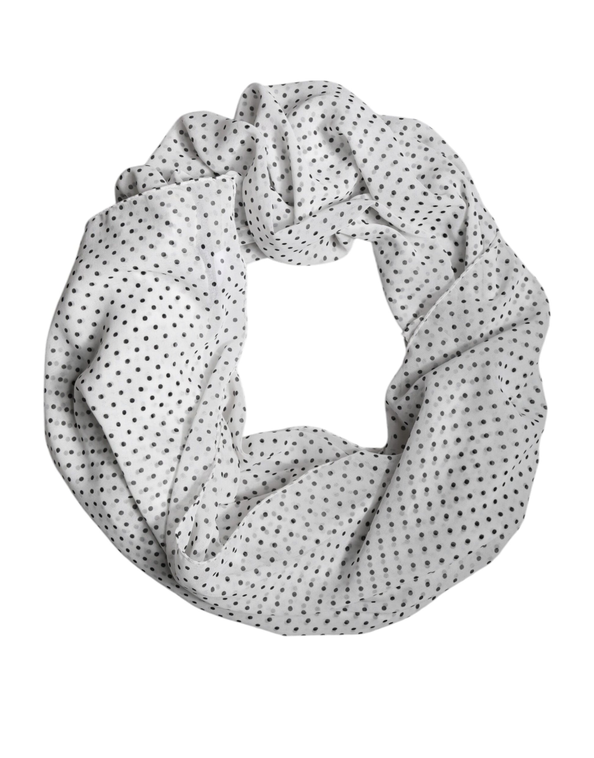 Dolce & Gabbana White Polka Dots Polyester Wrap Shawl Scarf - ACCEXO