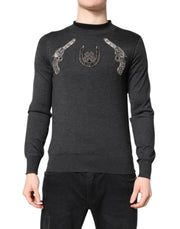 Dolce & Gabbana Gray Embroidery Knit Men Pullover Sweater - ACCEXO