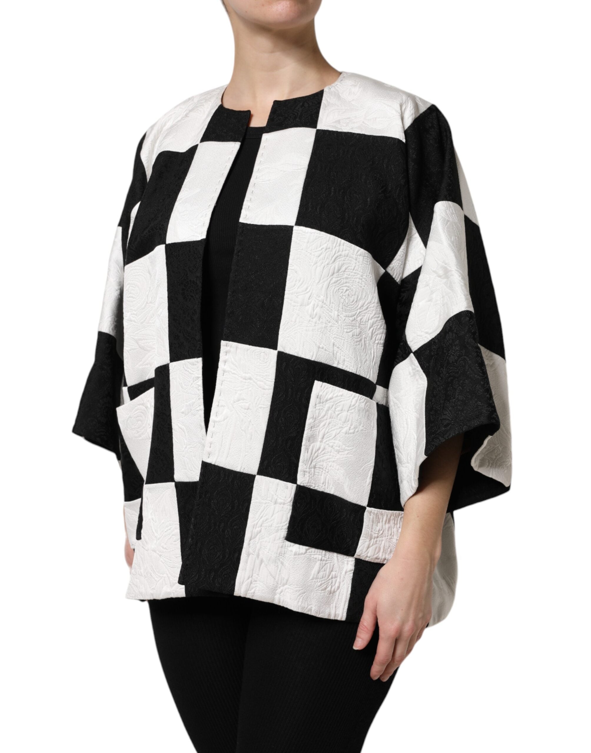 Dolce & Gabbana White Black Patchwork Jacquard Blazer Jacket - ACCEXO
