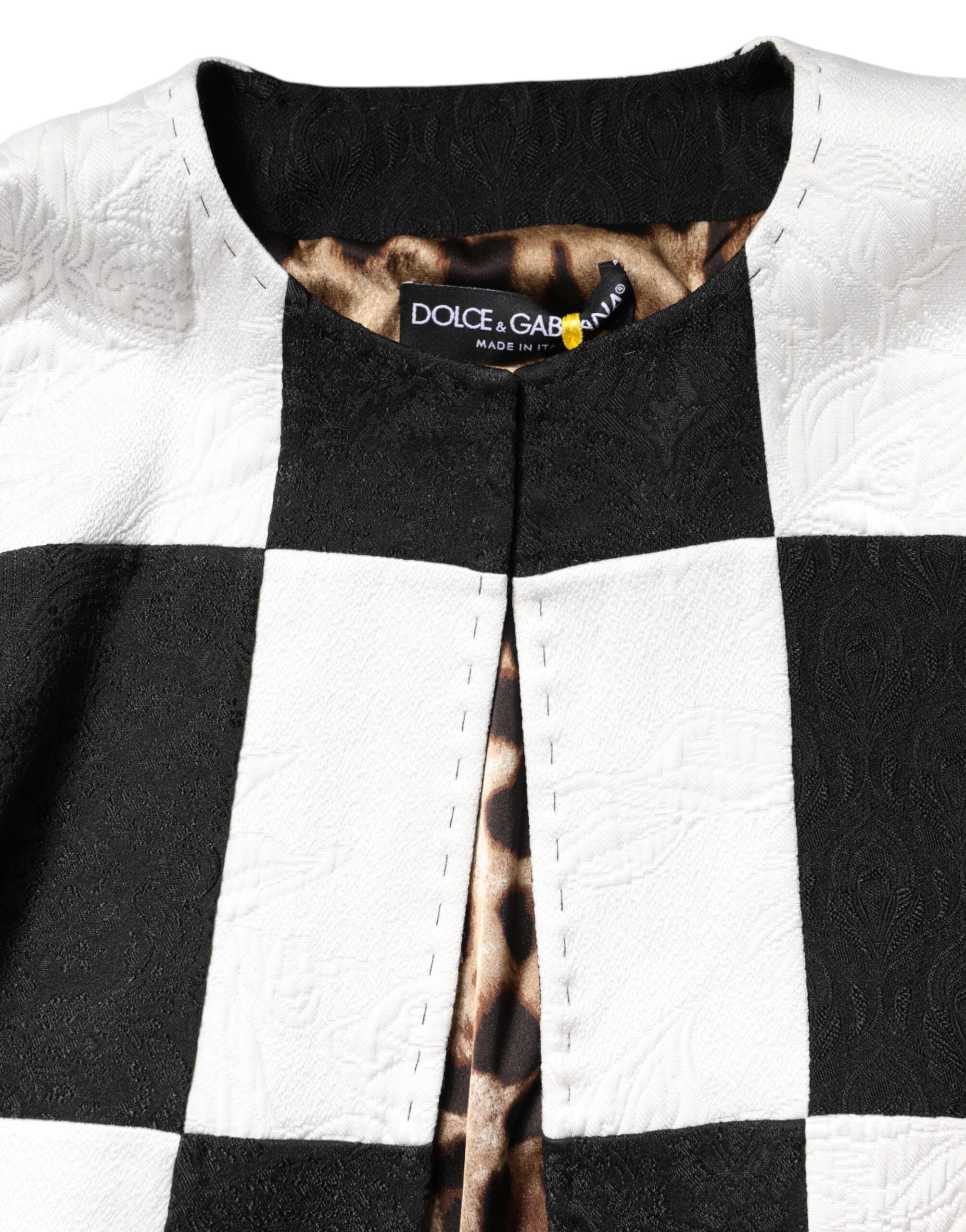 Dolce & Gabbana White Black Patchwork Jacquard Blazer Jacket - ACCEXO