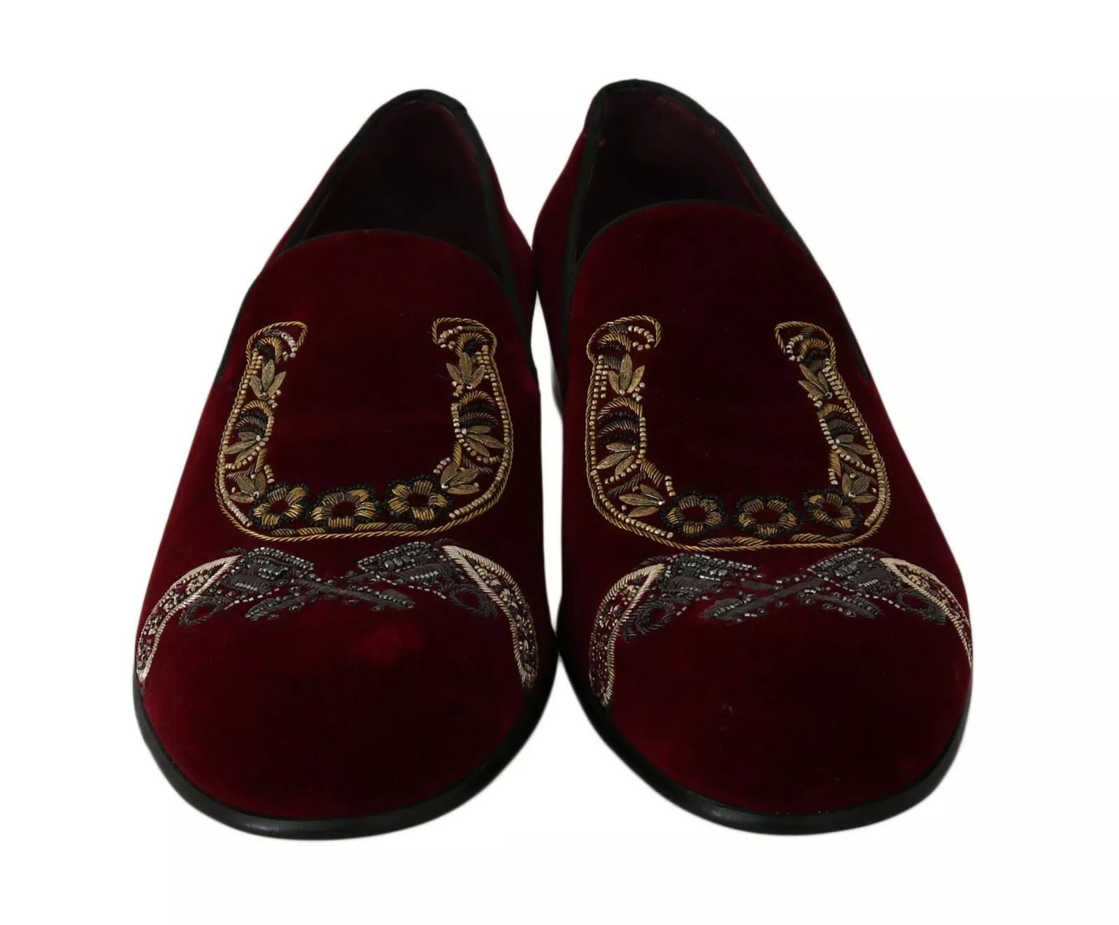 Dolce & Gabbana Bordeaux Velvet Sequined Men's Loafers - ACCEXO