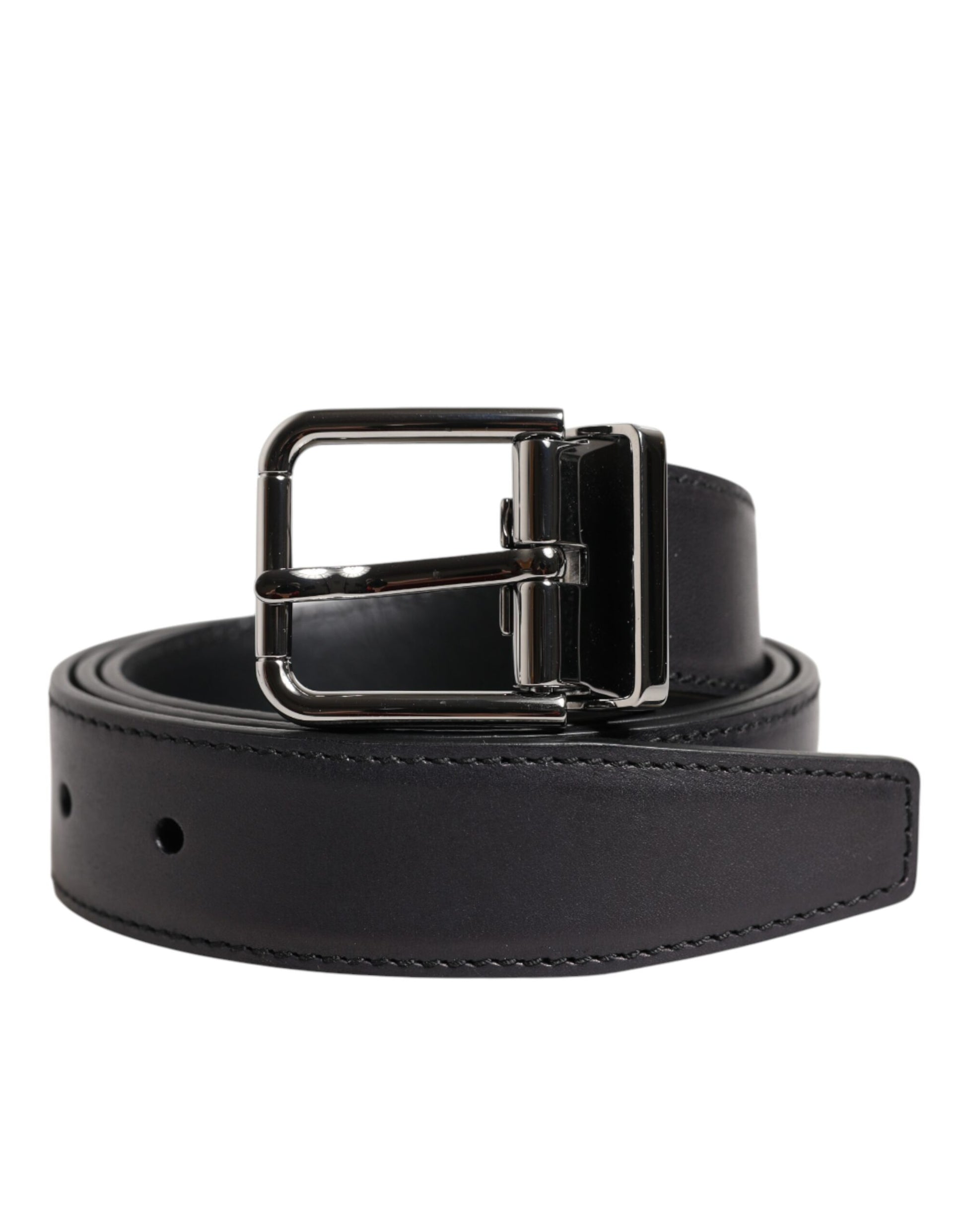 Dolce & Gabbana Black Classic Calf Leather Silver Buckle Belt - ACCEXO