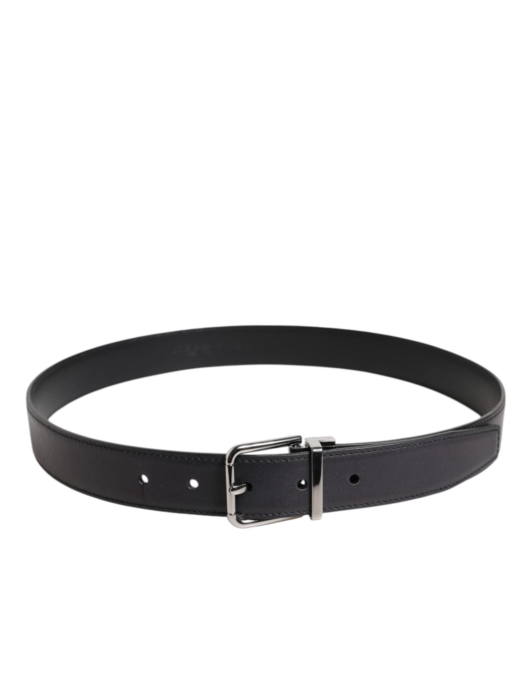 Dolce & Gabbana Black Classic Calf Leather Silver Buckle Belt - ACCEXO