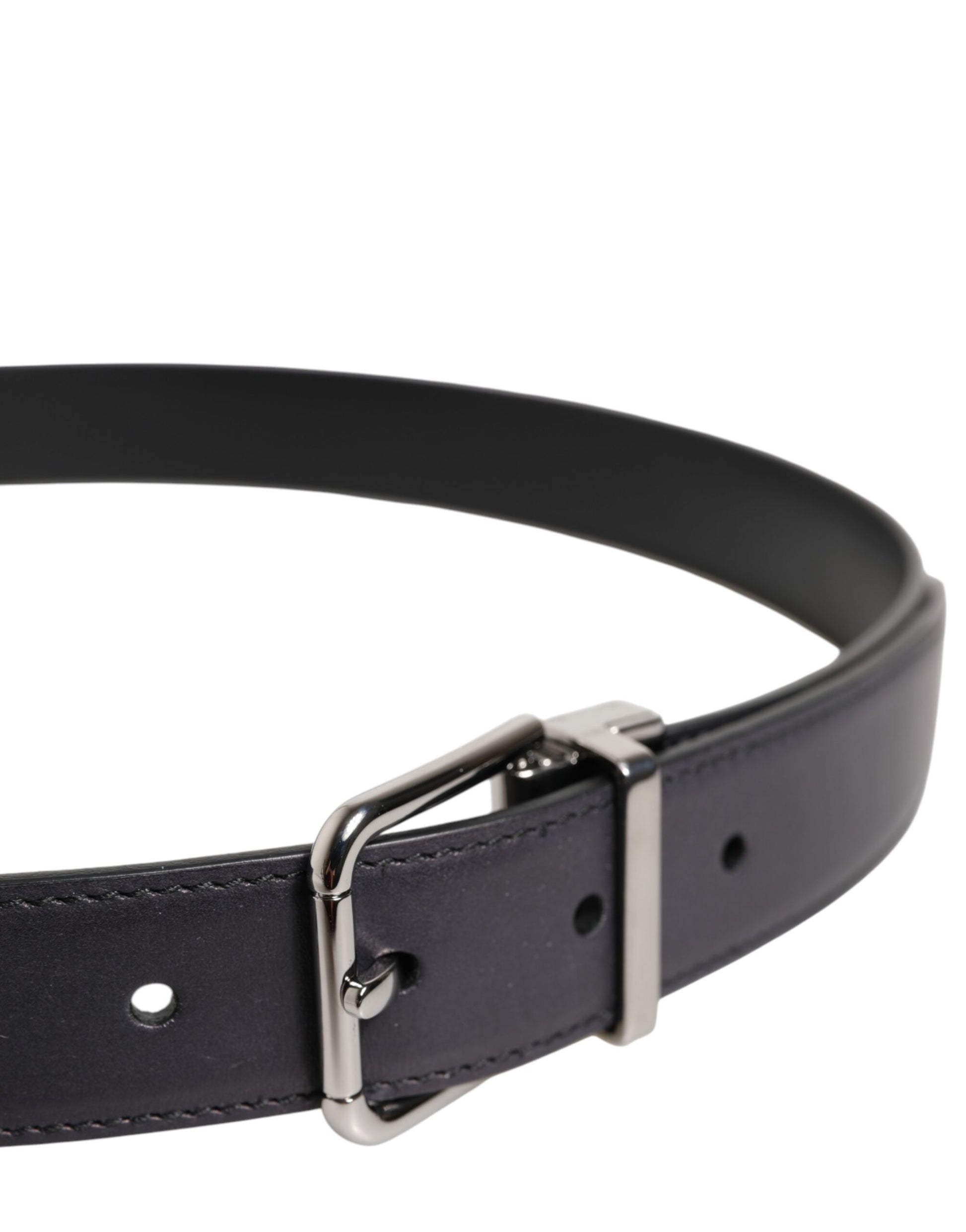 Dolce & Gabbana Black Classic Calf Leather Silver Buckle Belt - ACCEXO