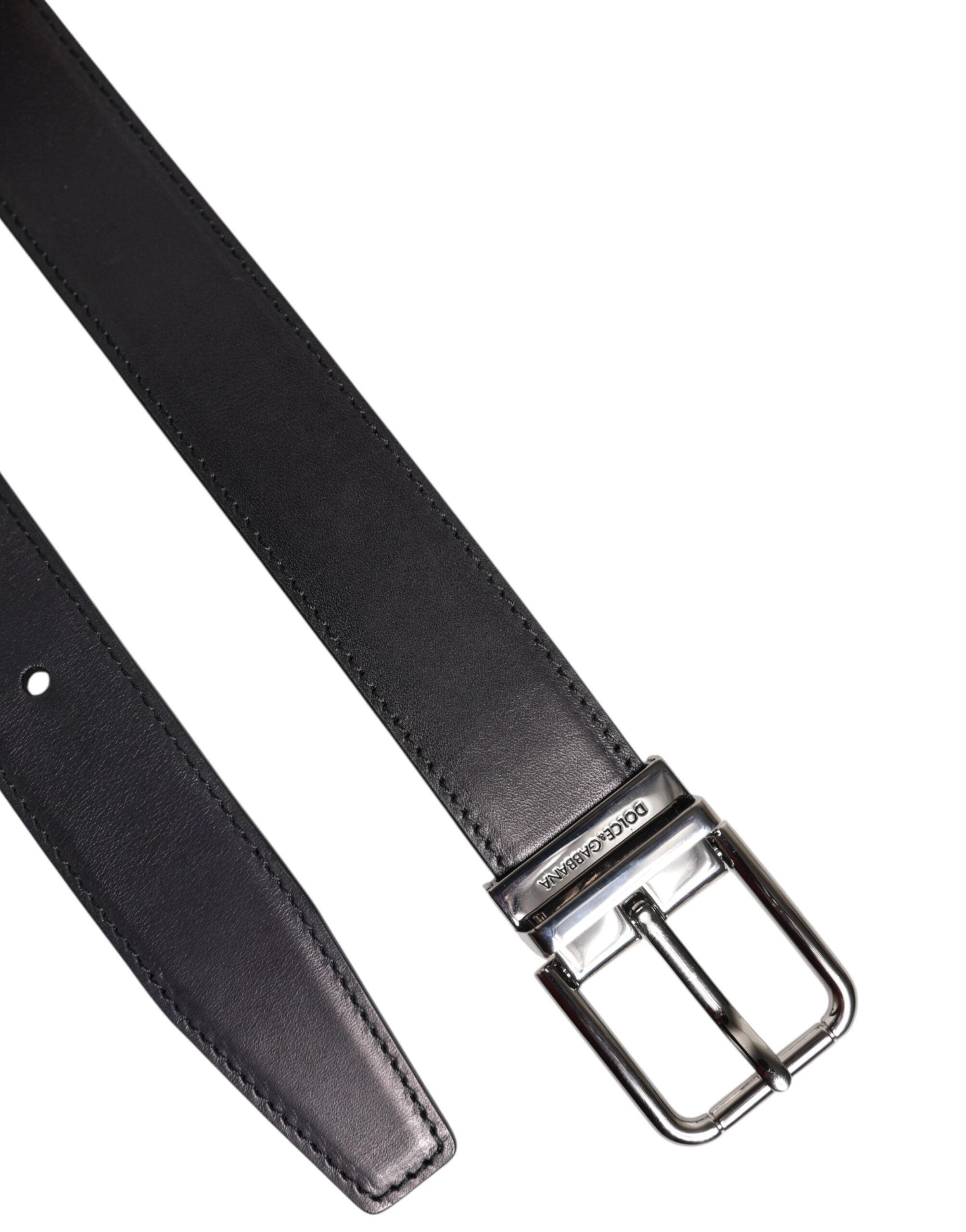 Dolce & Gabbana Black Classic Calf Leather Silver Buckle Belt - ACCEXO