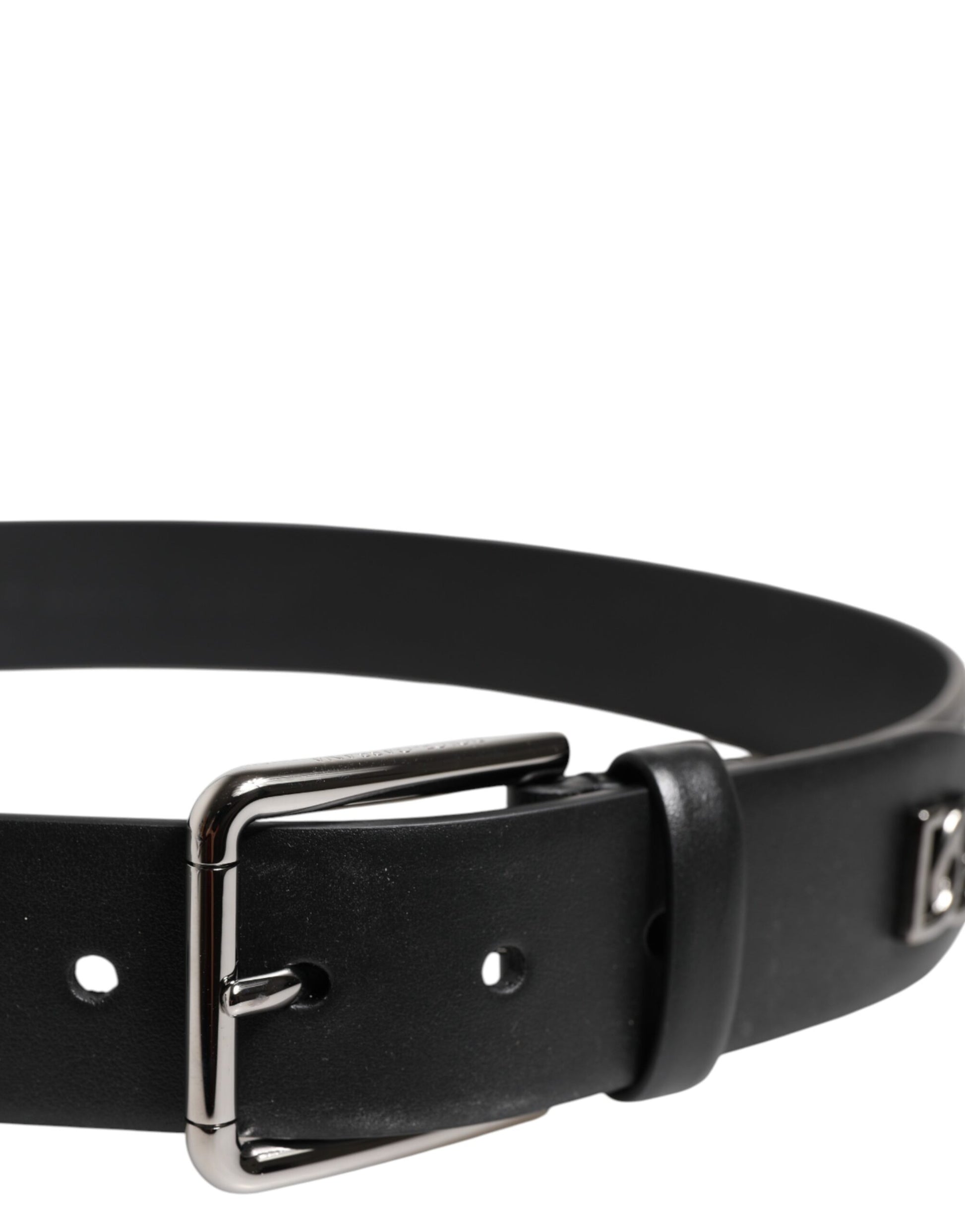 Dolce & Gabbana Black Calf Leather Studded Silver Buckle Belt - ACCEXO