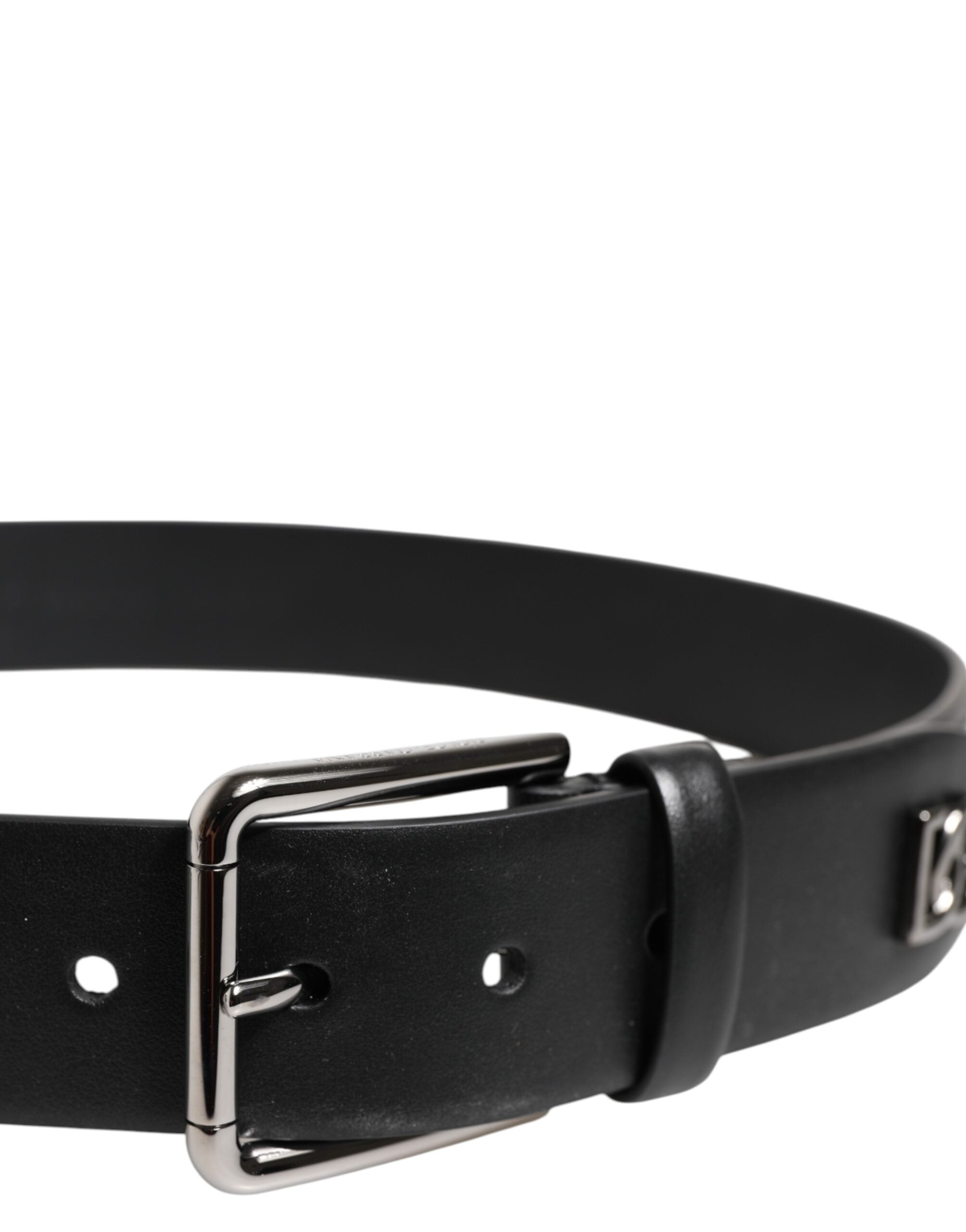 Dolce & Gabbana Black Calf Leather Studded Silver Buckle Belt - ACCEXO
