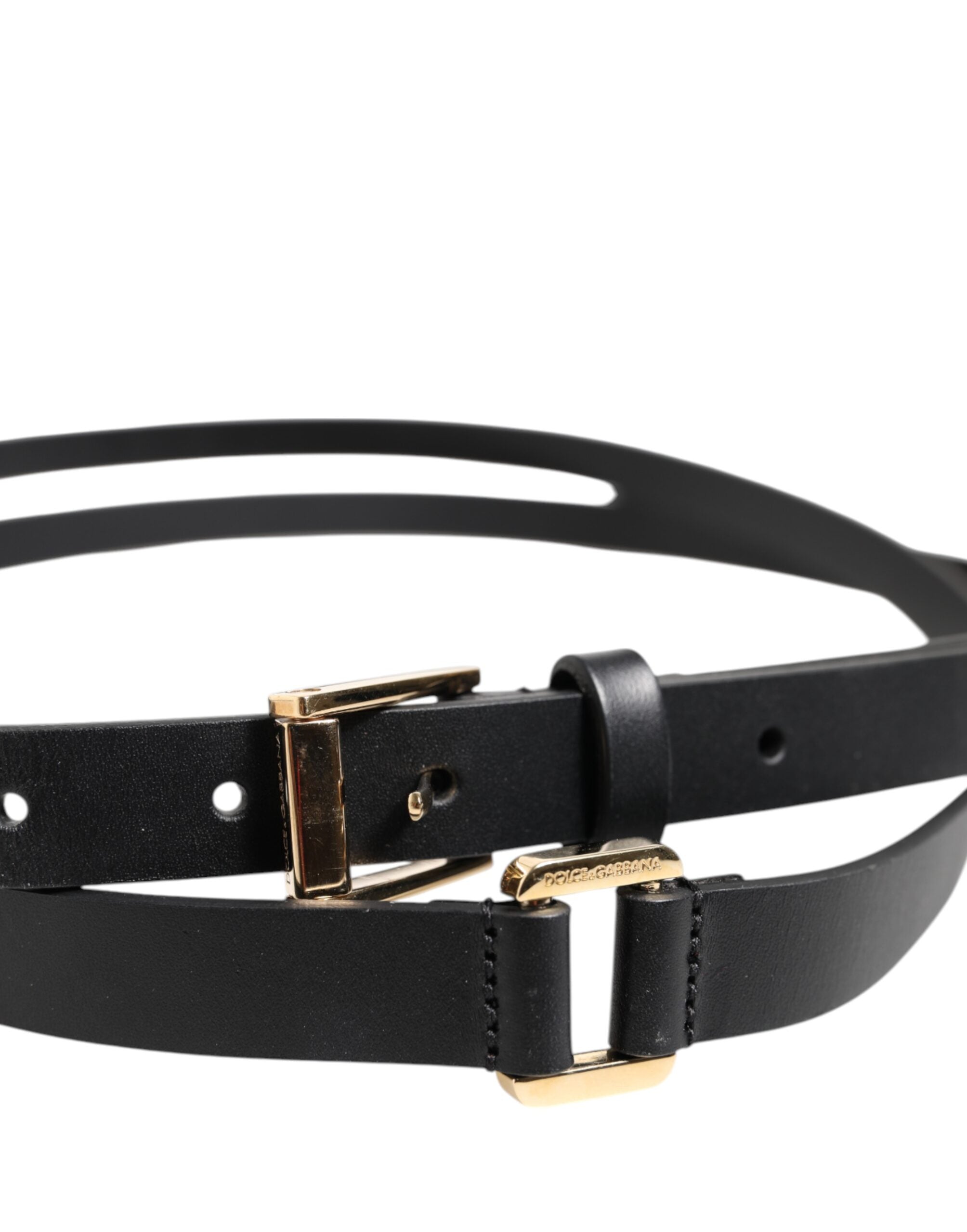 Dolce & Gabbana Black Double Strap Leather Gold Buckle Belt - ACCEXO