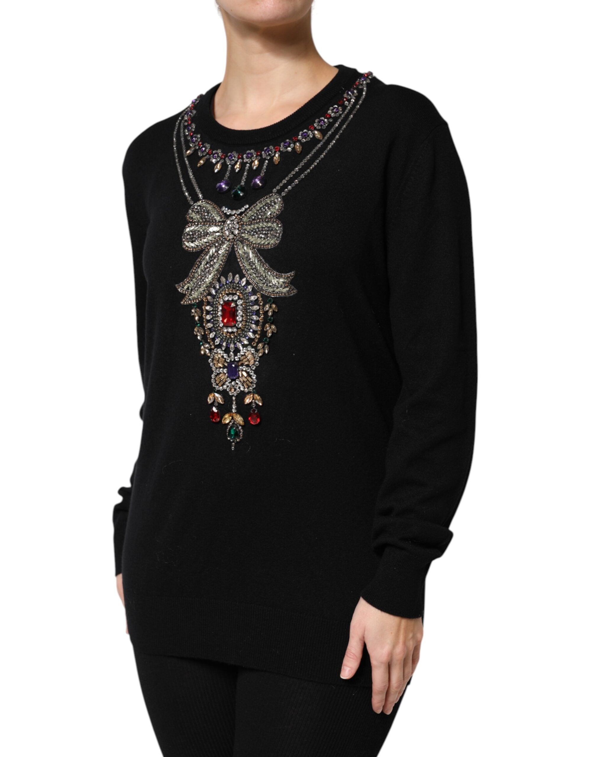 Dolce & Gabbana Black Cashmere Crystal Embellished Sweater - ACCEXO