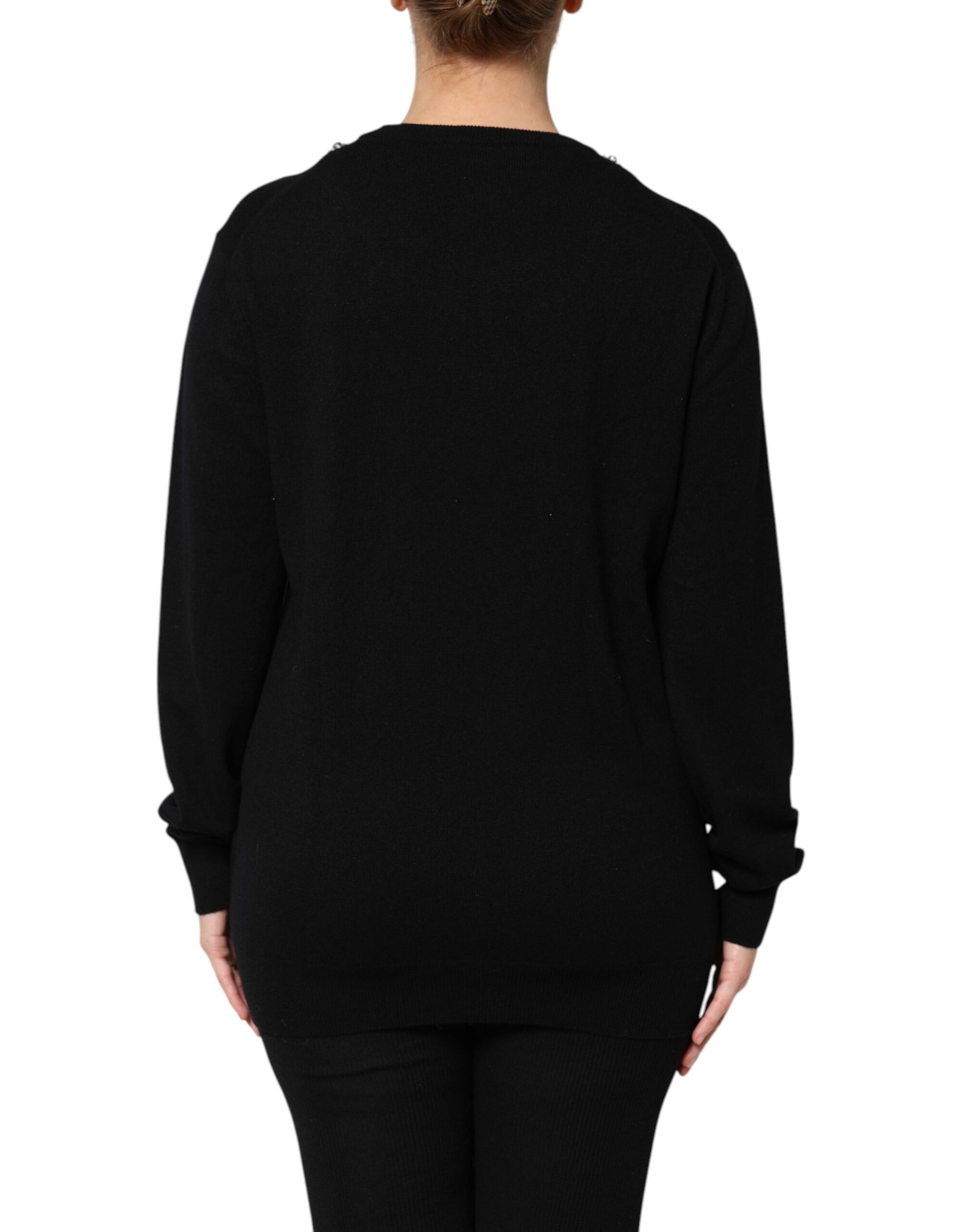 Dolce & Gabbana Black Cashmere Crystal Embellished Sweater - ACCEXO