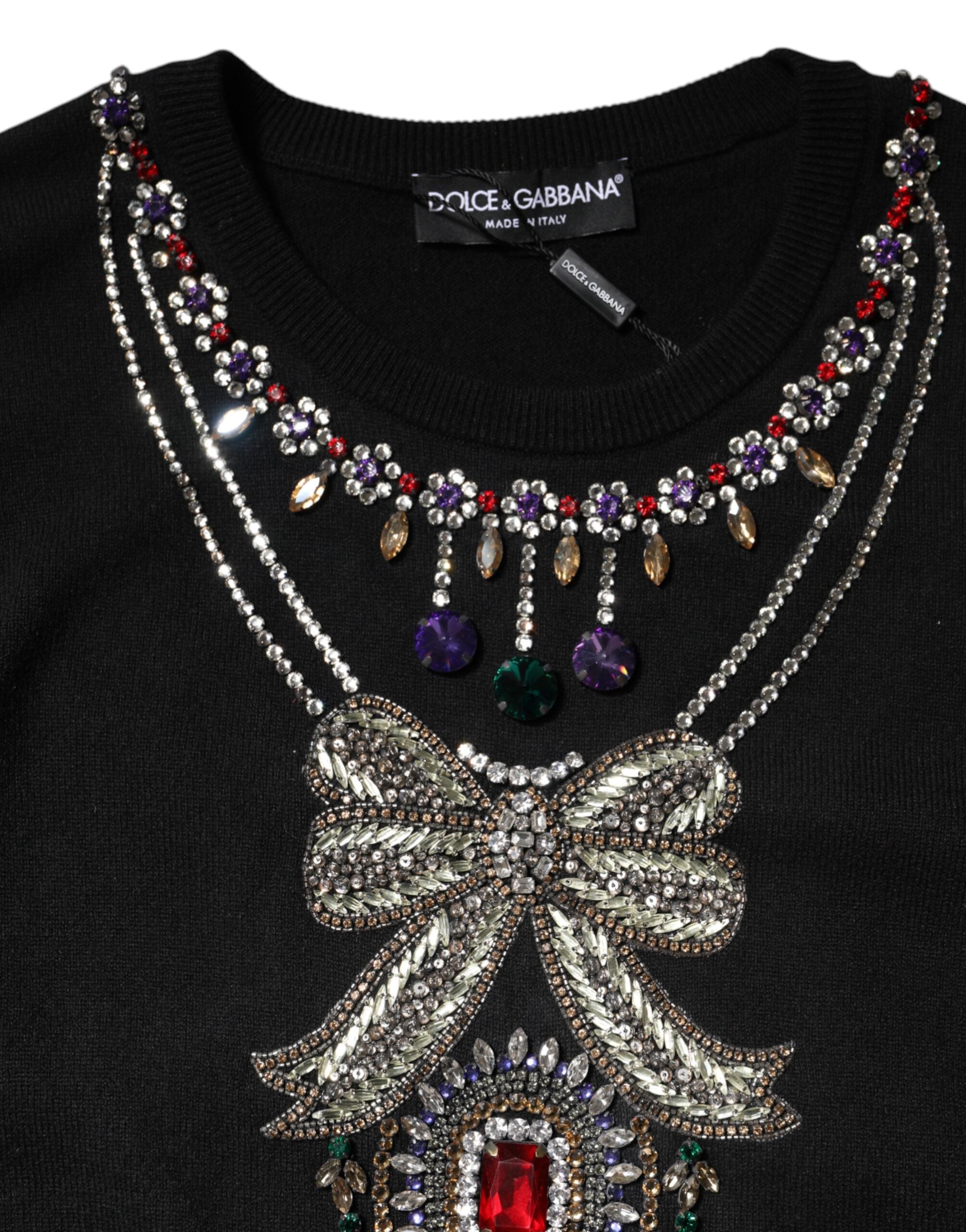 Dolce & Gabbana Black Cashmere Crystal Embellished Sweater - ACCEXO