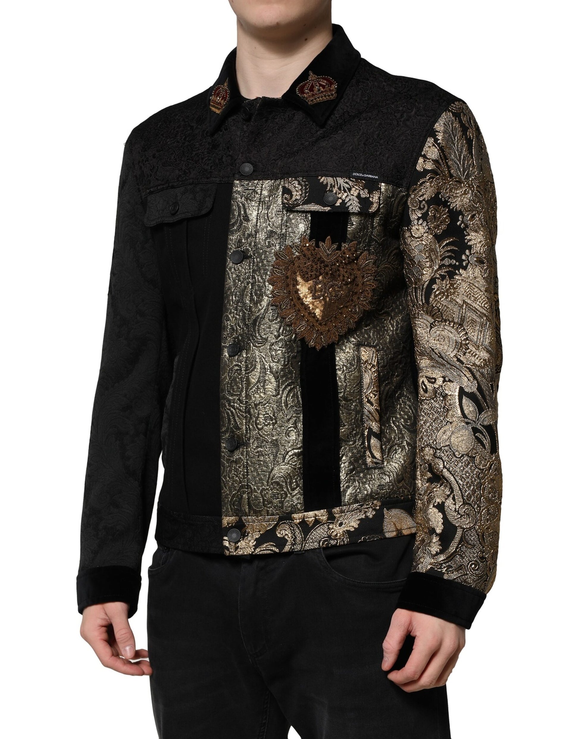 Dolce & Gabbana Black Gold Floral Jacquard Men Biker Jacket - ACCEXO