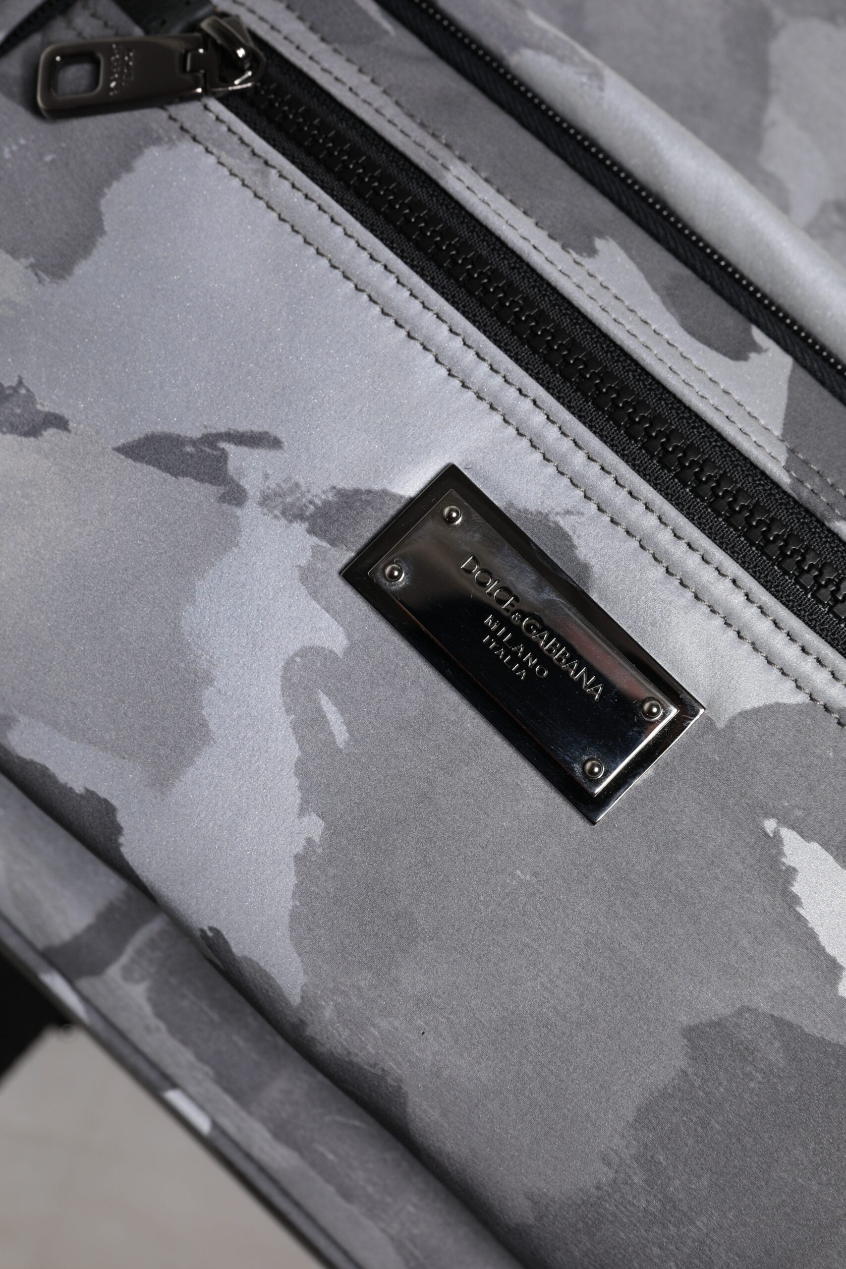 Dolce & Gabbana Gray Cotton Camouflage Logo Plaque Backpack Bag - ACCEXO