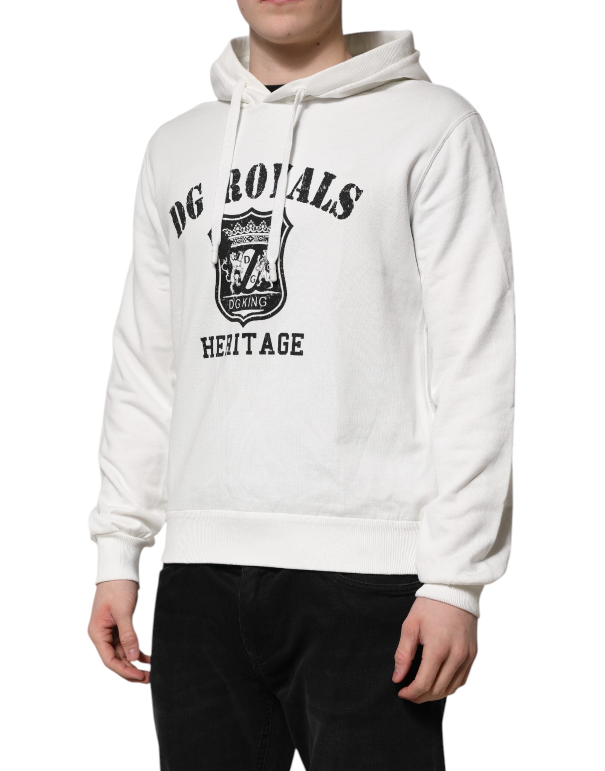 Dolce & Gabbana White Cotton DG ROYAL Print Hooded Sweater - ACCEXO