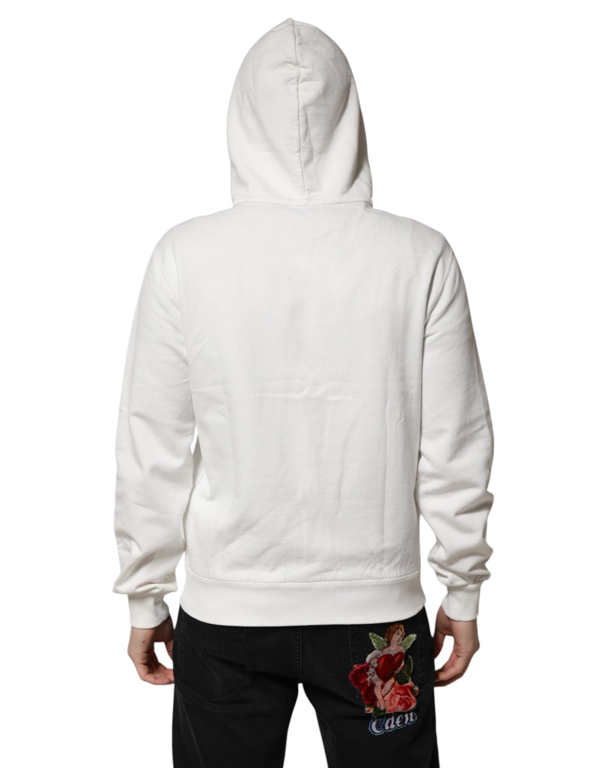 Dolce & Gabbana White Cotton DG ROYAL Print Hooded Sweater - ACCEXO