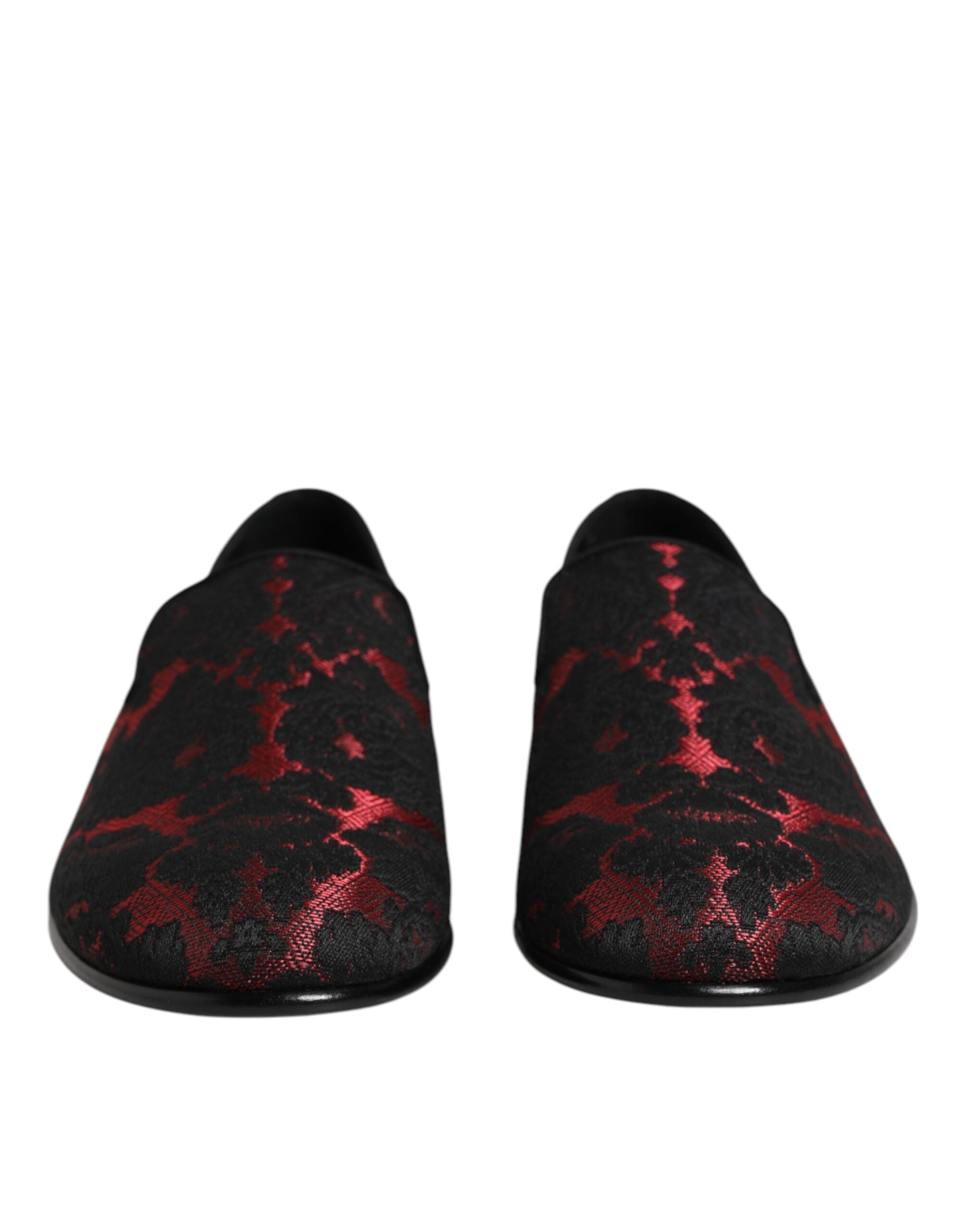 Dolce & Gabbana Red Black Jacquard Slip On Loafers Shoes - ACCEXO