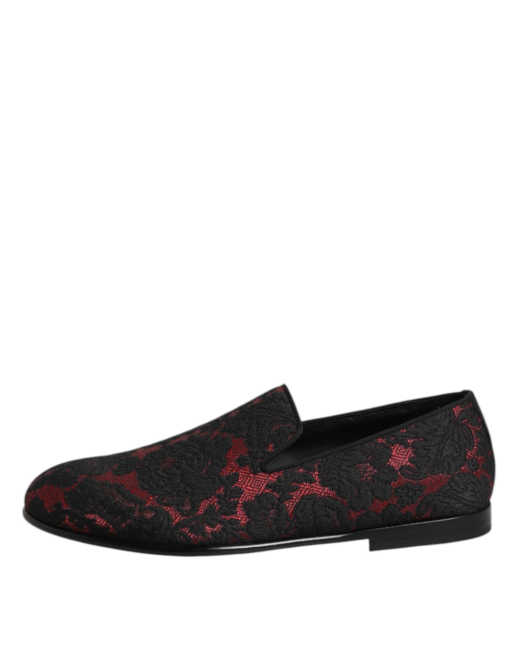 Dolce & Gabbana Red Black Jacquard Slip On Loafers Shoes - ACCEXO