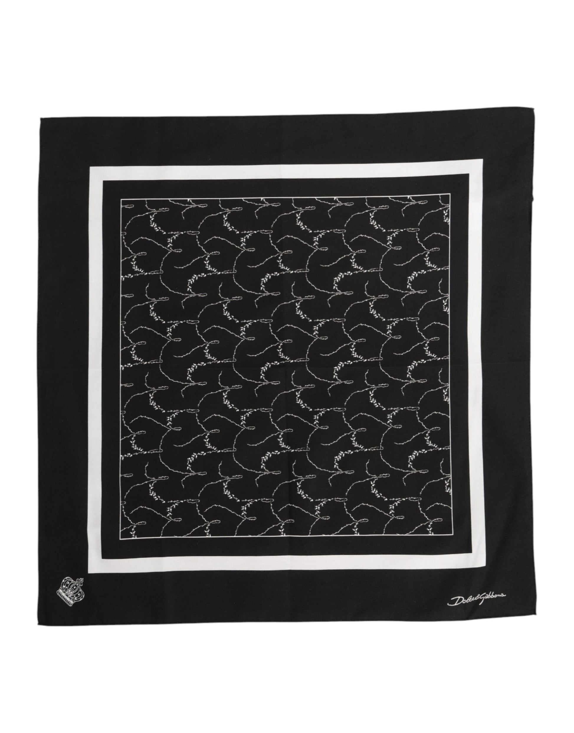 Dolce & Gabbana Black White Printed Square Foulard Scarf - ACCEXO