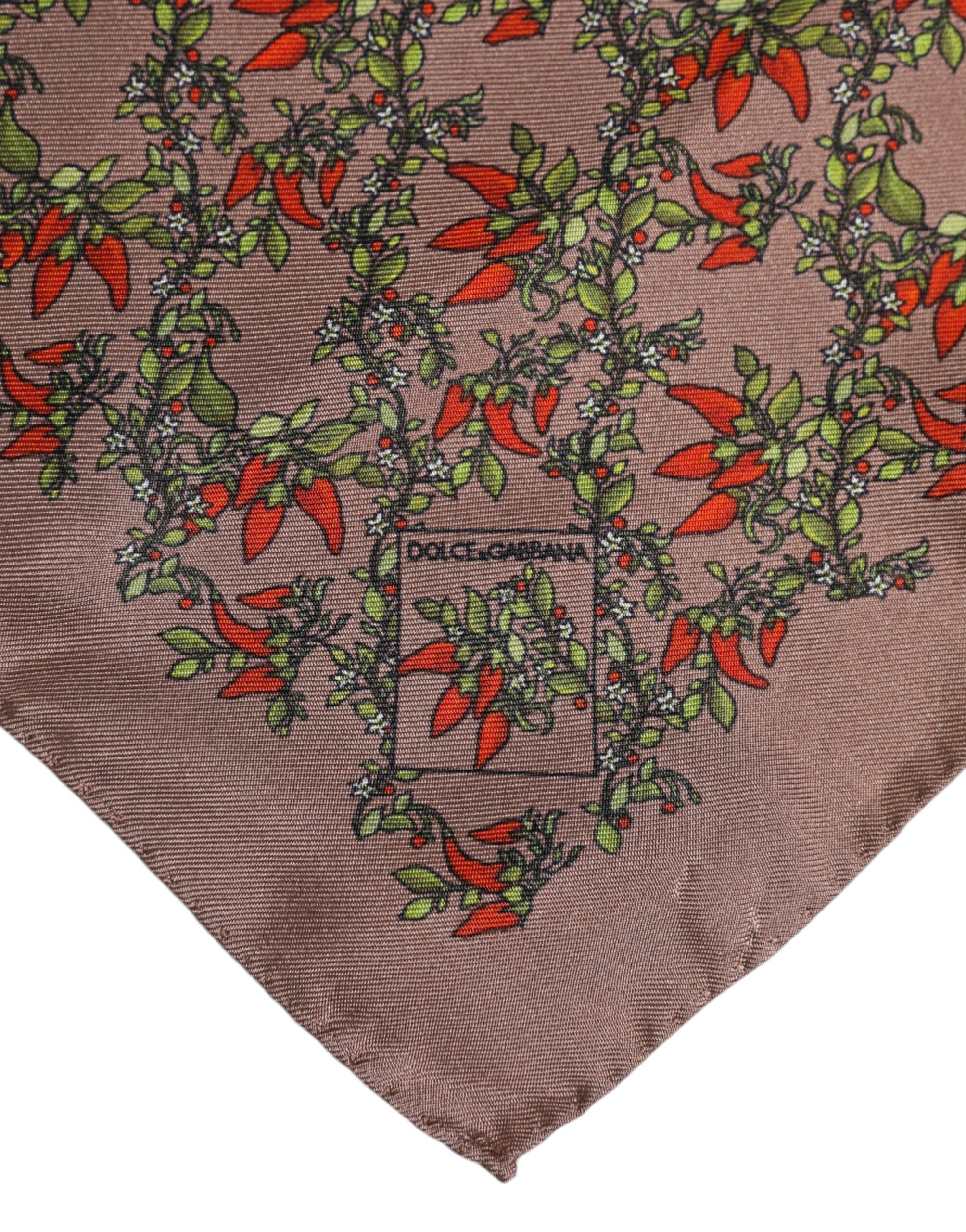 Dolce & Gabbana Brown Chilis Silk Square Men Foulard Scarf - ACCEXO