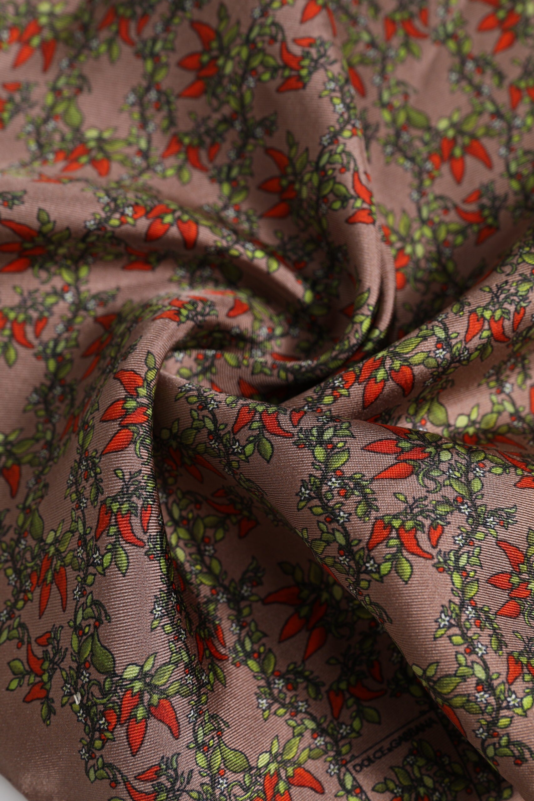 Dolce & Gabbana Brown Chilis Silk Square Men Foulard Scarf - ACCEXO