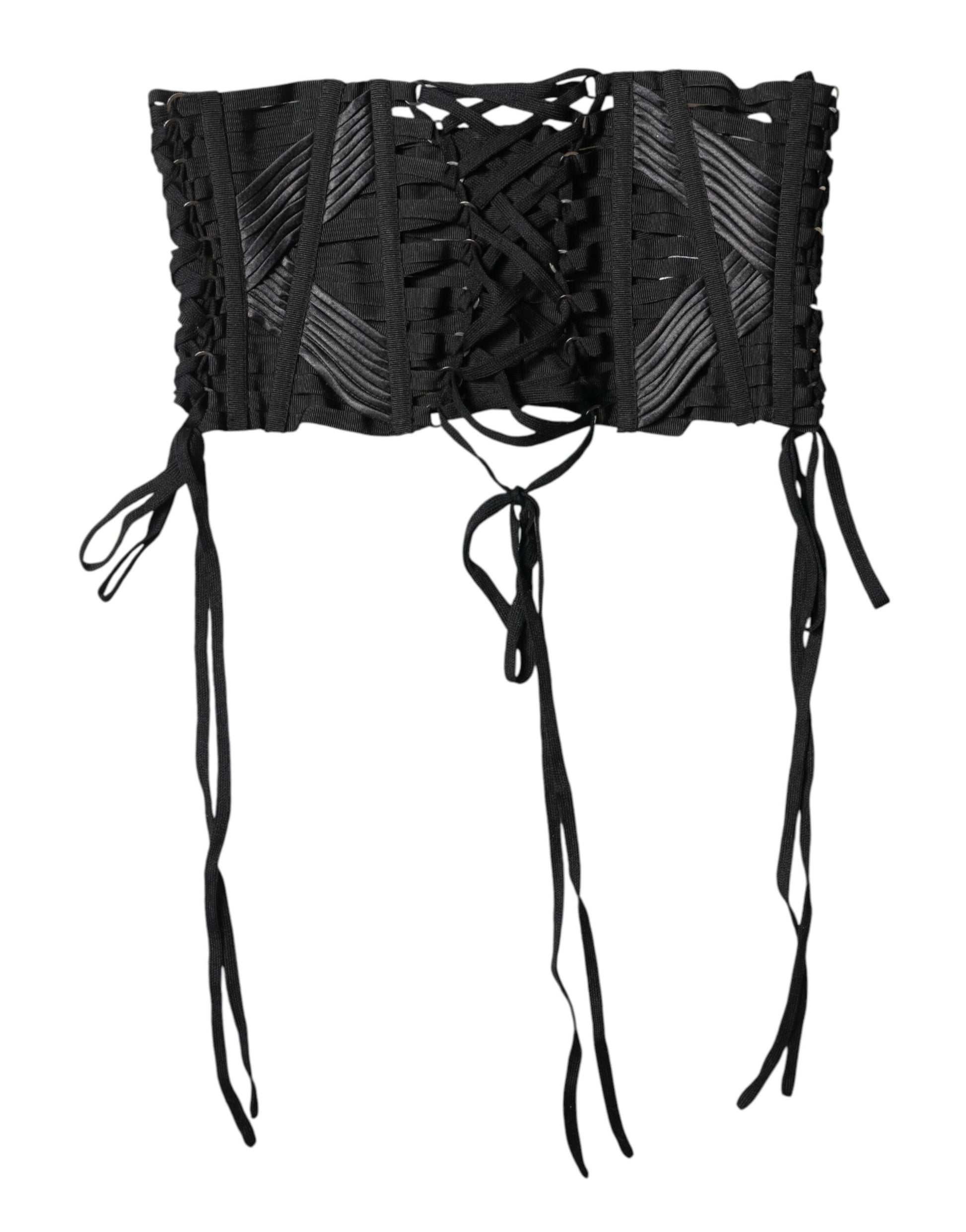 Dolce & Gabbana Black Cotton Waist LaceUp Strap Corset Belt - ACCEXO
