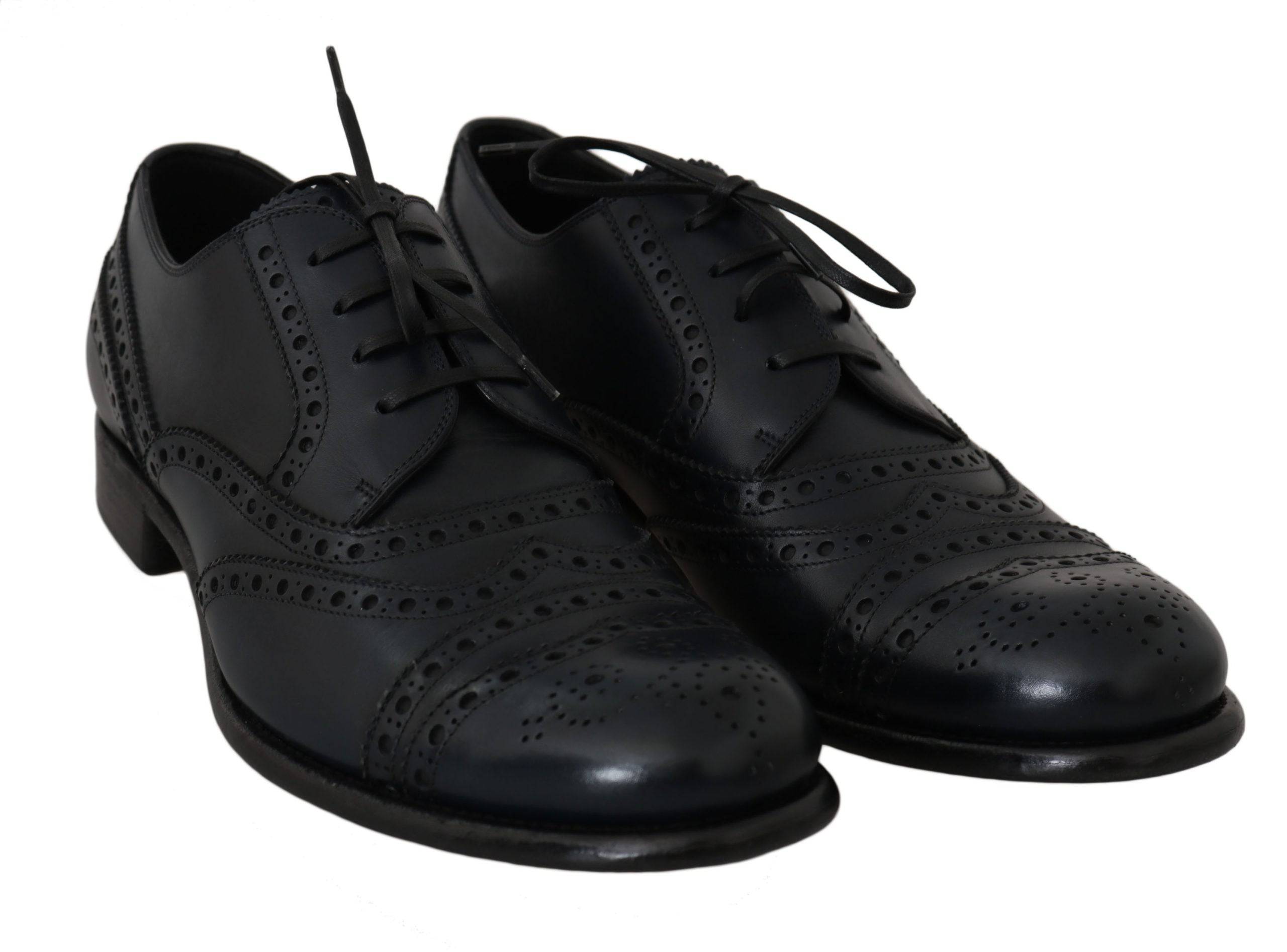 Dolce & Gabbana Elegant Blue Leather Wingtip Derby Shoes - ACCEXO