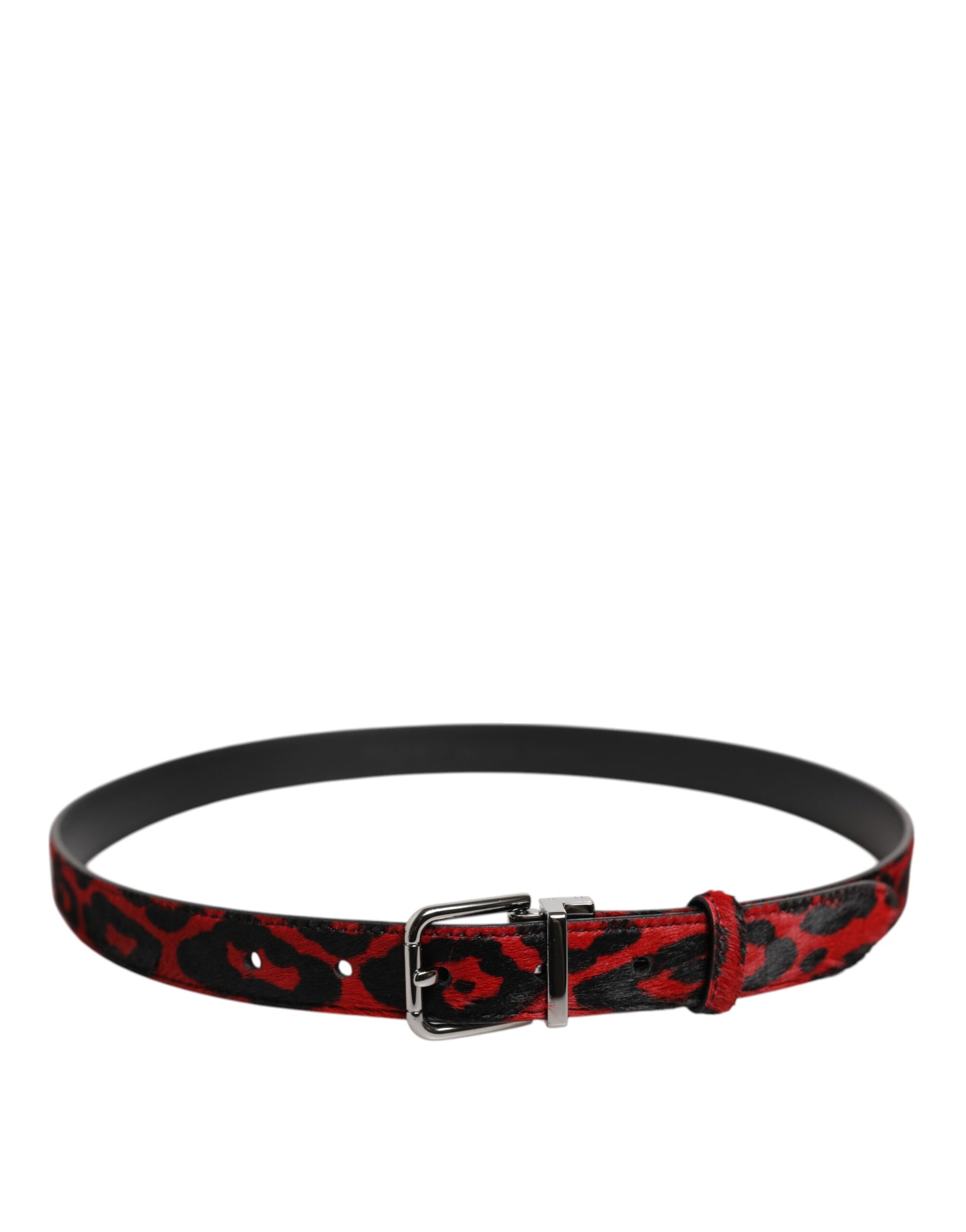 Dolce & Gabbana Black Red Leopard Silver Metal Buckle Belt - ACCEXO